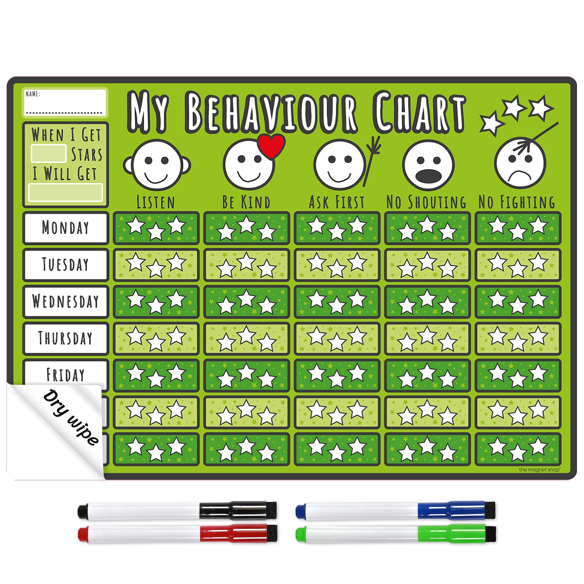 The Magnet Shop TMS A4 Children’s Reward Chart and Whiteboard (A4 Laminated Behaviour Chart, Green)