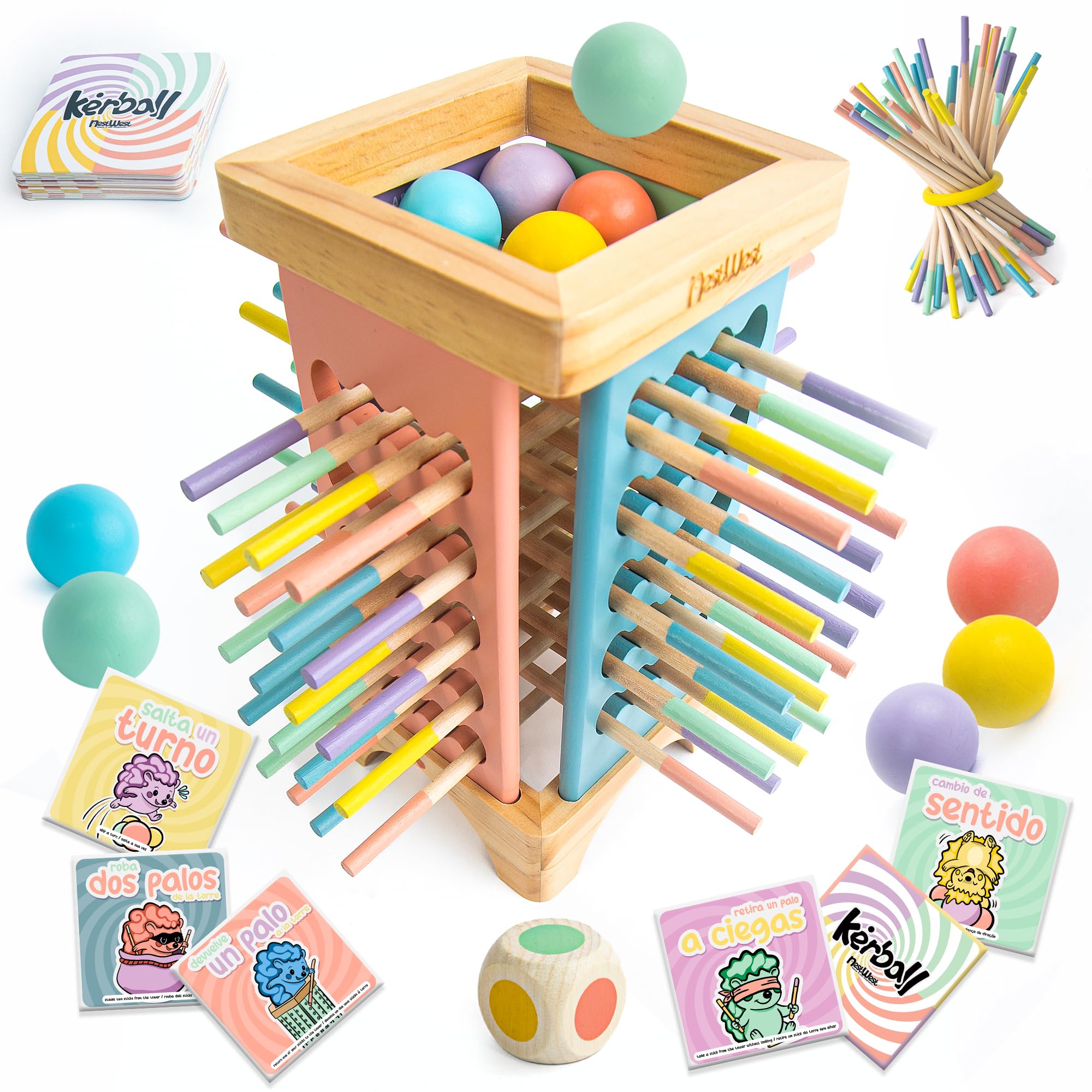 KERBALL UP Montessori Toy 3 Years Wooden - Family Board Game Easy Assembly (Anti-Frustration) - Fine Motor Skills and Strategy 4 Games in 1, Gift Girl and Boy 3 4 5 Years