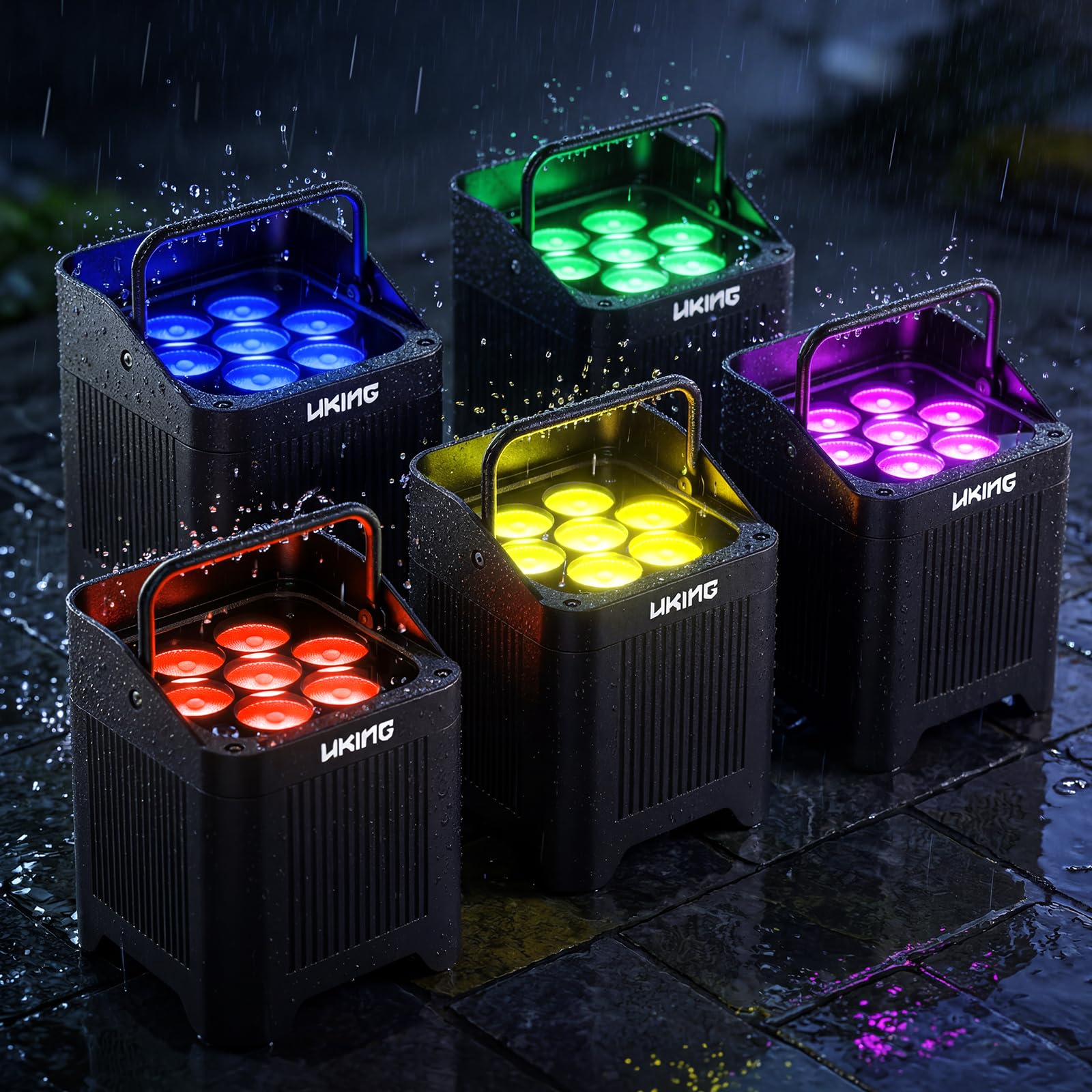 U`King Akumulator LED RGBWA+UV, 140 W IP65 Wodoodporna lampa sceniczna z akumulatorem 8800 mAh, obsługuje D MX Bezprzewodowy 2.4G Pilot na podczerwień Aplikacja na wesele, imprezy plenerowe