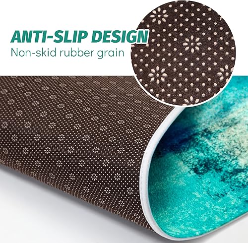 Miniatura 3 de MAYHMYO Juego de 2 alfombras y tapetes de cocina verde azulado, 20 x 48 + 20 x 29.5 pulgadas, color turquesa, alfombra de cocina de arte abstracto,