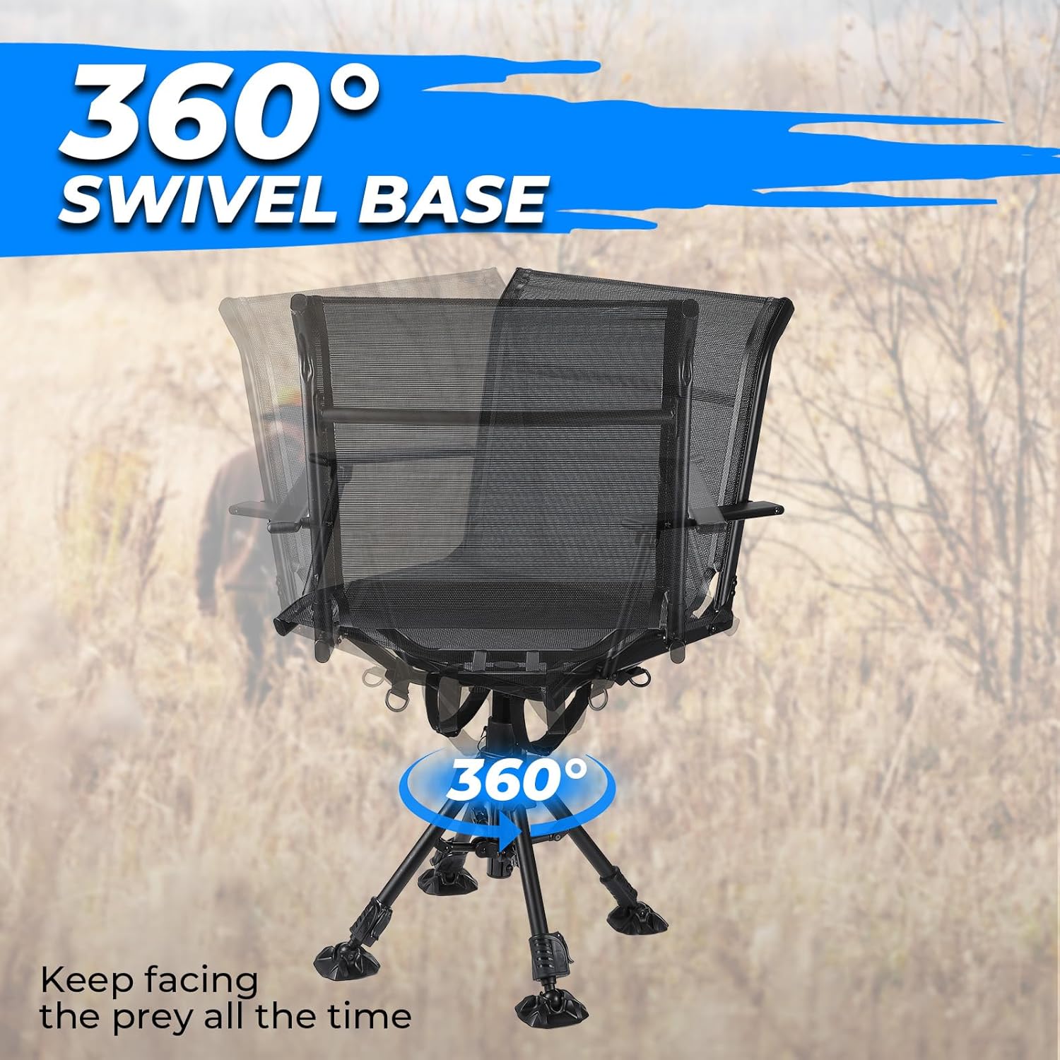 KEMIMOTO Hunting Blind Chair 360 Degree Silent Swivel, 300 Lbs Height Adjustable Quick Folding Portable Comfortable Hunting Deer Fishing Ground Chair