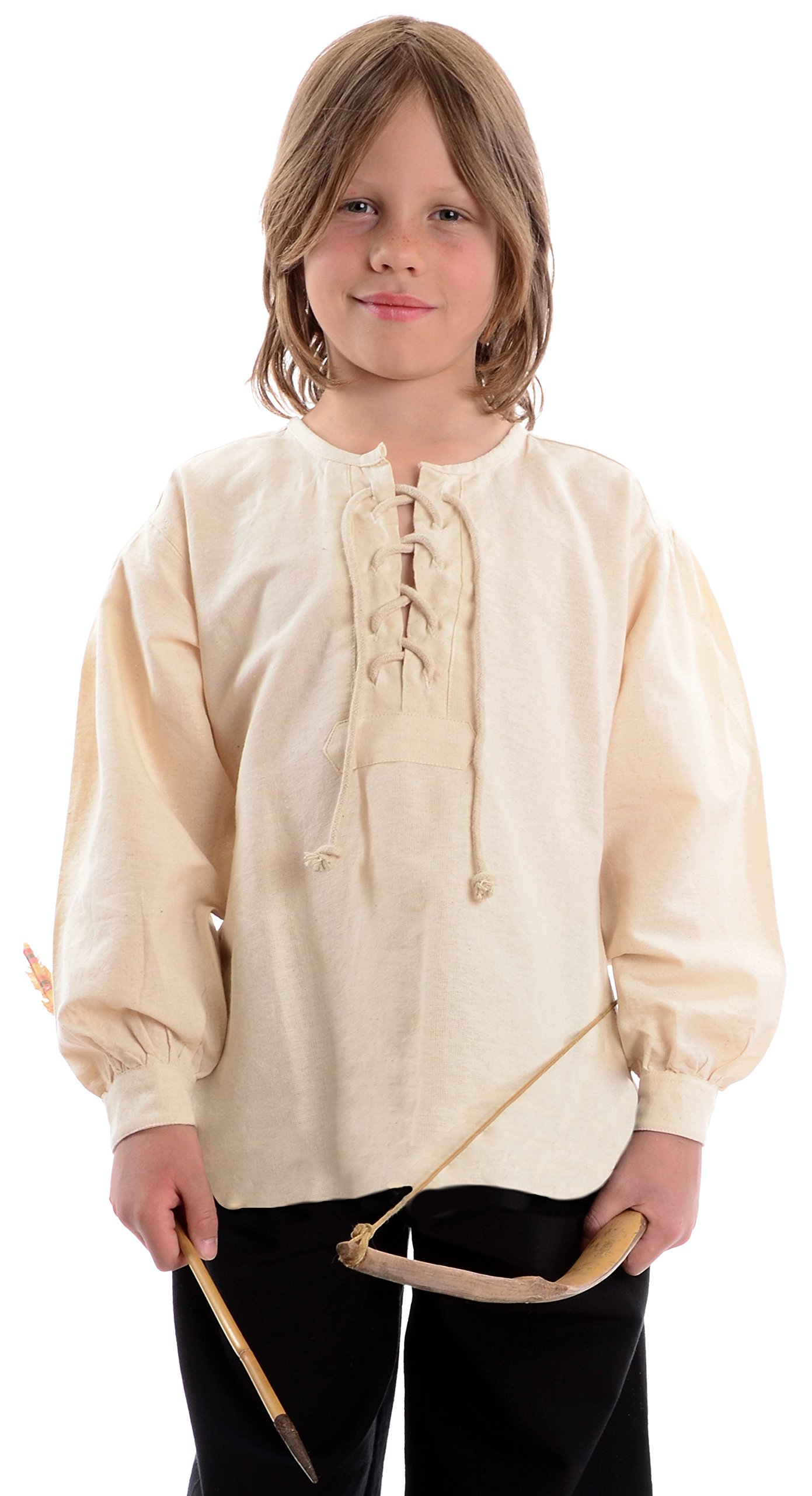 HEMAD Kids Shirt - Front Lacing - Medieval - LARP -Pirate - Pure Cotton Beige L