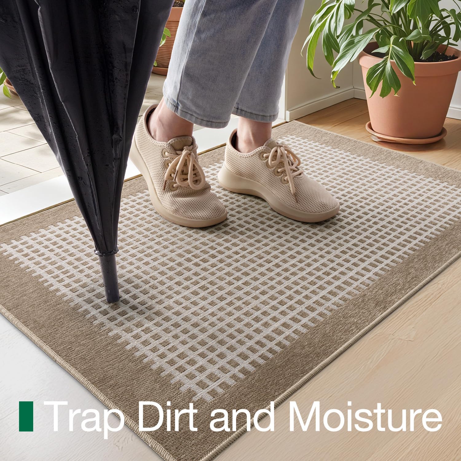LUMI Inside Door Mat for Entry 30''x48'', Absorbent, Dirt Trapper, Low Profile Thin, Non Slip Mats with Rubber Backing, Ideal for Indoor, High Traffic, Garage, Entrance, Checkered Beige - Image 4