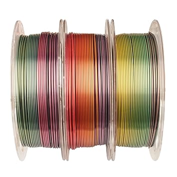 Shiny Silk Multicolor Rainbow PLA Filament, 1.75mm Metallic Gradient 3D Printing Material 0.5kg/Spool Total 3 Spools 1.5kgs, Filament Bundle Package with Extra Accessory 3D Print Stick Tool MIKA3D