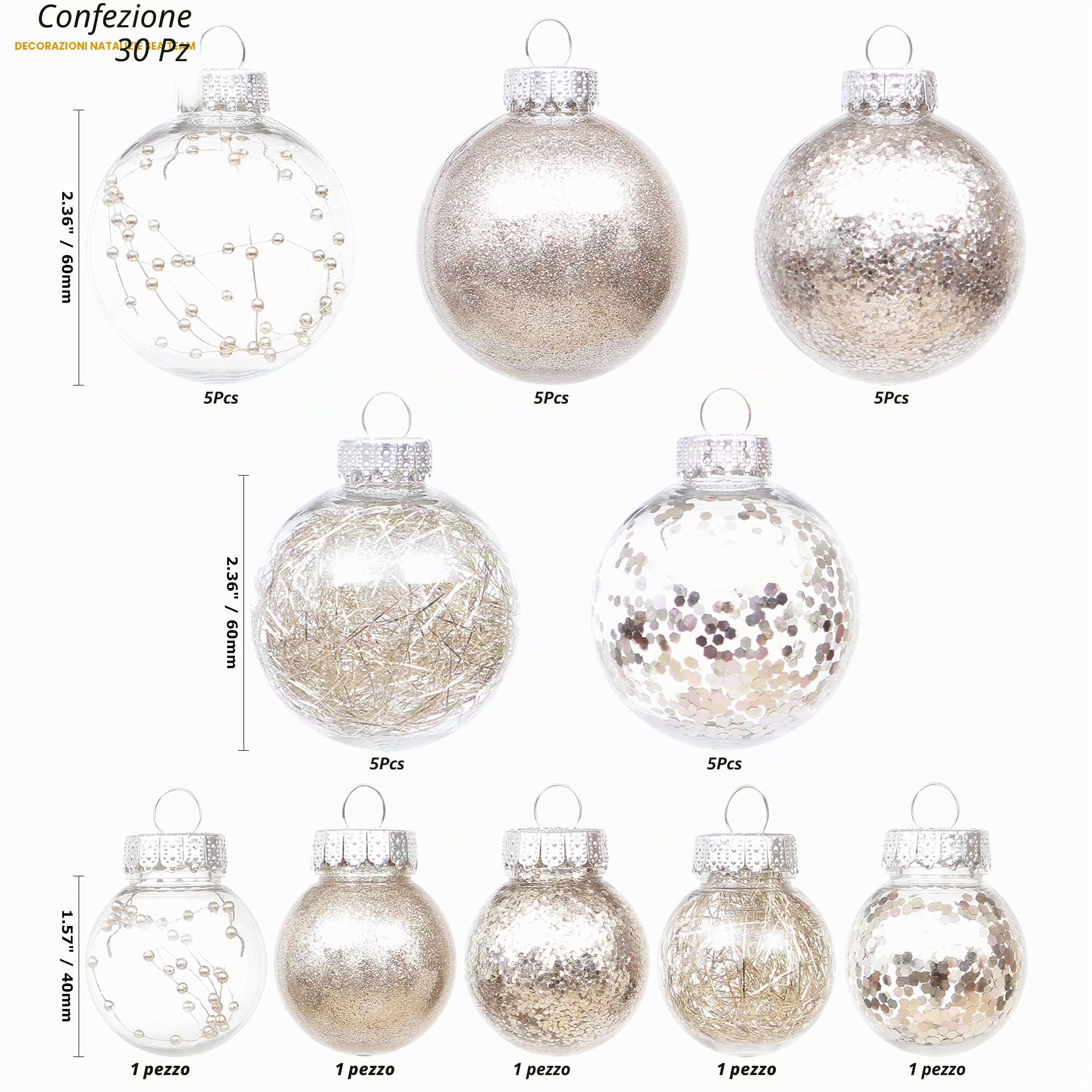 Sea Team 60 mm / 2,36 pollici Ornamenti per palline di Natale trasparenti, Ornamenti natalizi trasparenti, Palline di Natale in plastica infrangibile, Lampadine di Natale (30 conteggi, Champagne) | Trasparenti, con decorazioni raffinate, per albero, feste