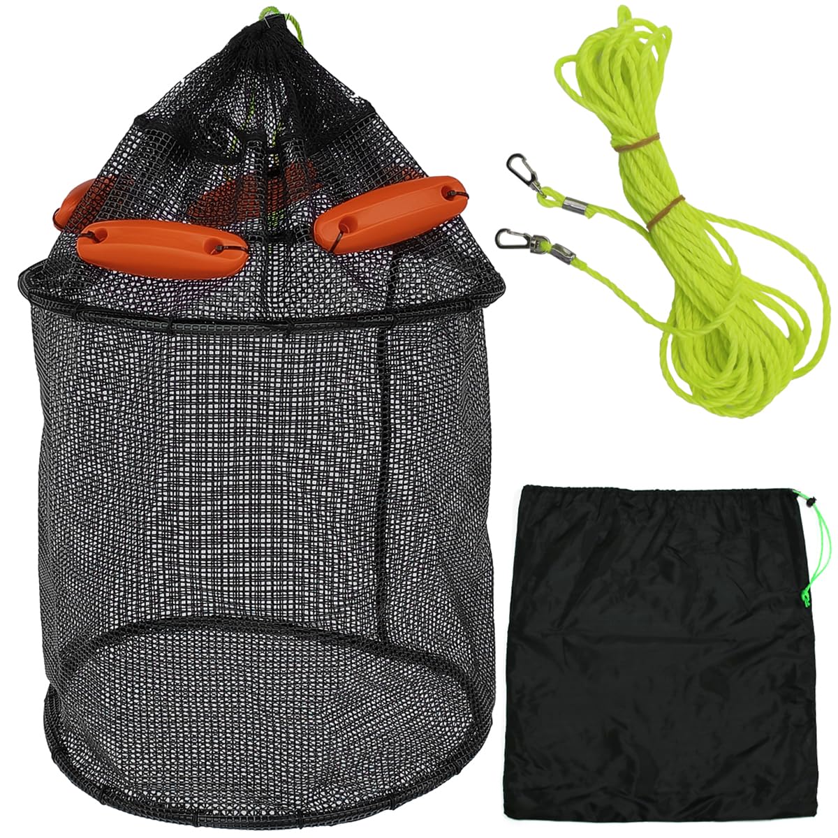Drasry Large Portable Floating Fishing Basket for Caught Bait Shrimp Minnow Crab Live Well Coated Nylon Net Mesh Collapsible Storage Cage Rubber Kayak Fish Net Bucket