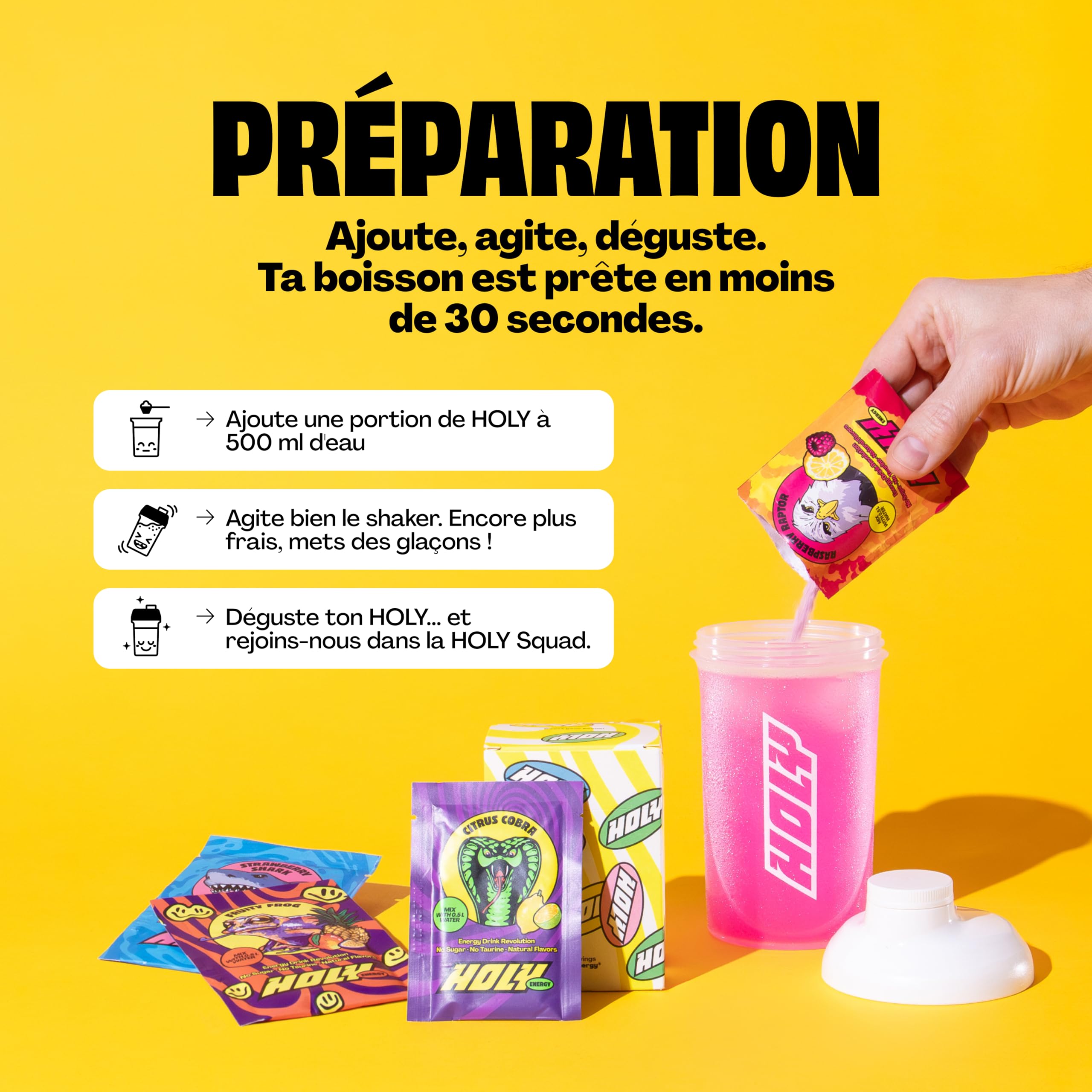 HOLY Energy Starter Set - Focus Drink | 2x7 portions au goût fruité et intense | Boosté par NewCaff & extrait de thé vert | Végétalien, sans sucre, arômes de fruits 100% naturels