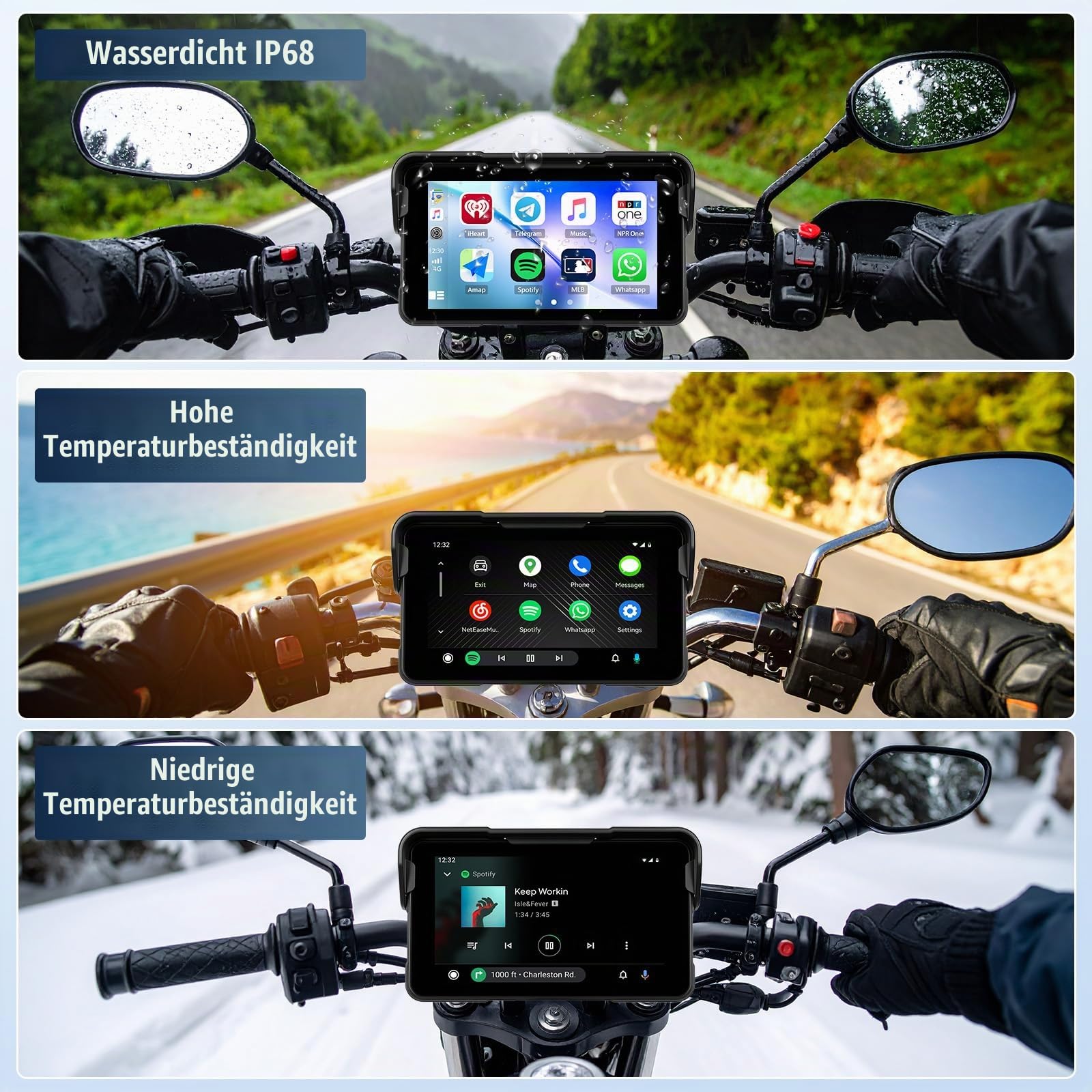 CAMECHO 5 Zoll Motorrad CarPlay mit Wireless CarPlay & Android Auto, Motorrad Navi mit Bluetooth, IP68 Wasserdicht Touchscreen, Motorrad Display GPS Navigation, 12V