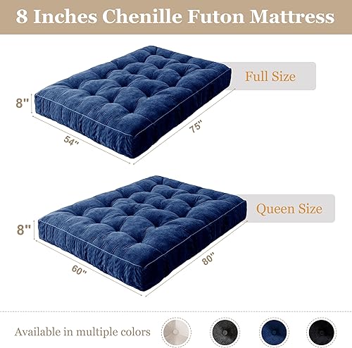 Miniatura 2 de YOSHOOT Colchón futón de 8 pulgadas, tamaño matrimonial, sofá cama de futones gruesos, colchón de tela de felpilla para adultos, relleno de espuma
