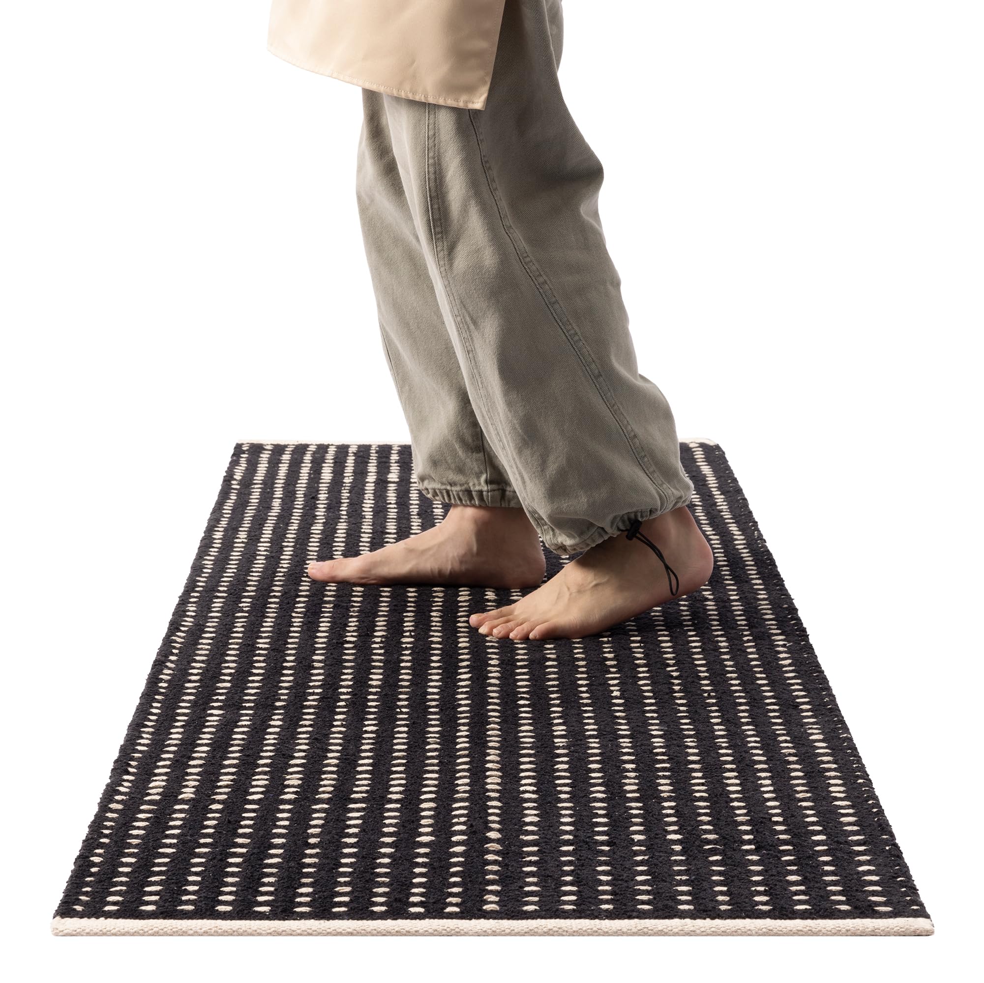 HOMELEVEL Alfombra Cocina Lavable Antideslizante - Alfombras Cocina 100% Algodón Natural - Alfombras de Cocina 180 x 60 cm - Tapete Cocina - Alfombra de Cocina Negra