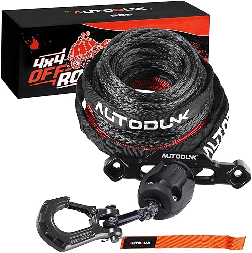 Kit de cuerda de cabrestante sintética de 14" x 50 pies con funda protectora+cabrestante Fairlead+Tapón+Gancho, negro