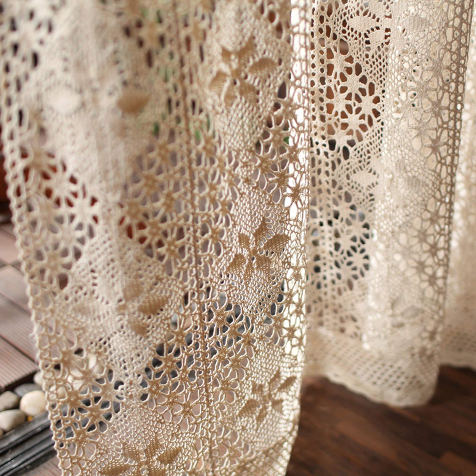 Rideaux de coton et chanvre beige Lefran crochet creux style rétro rural 300x260cm
