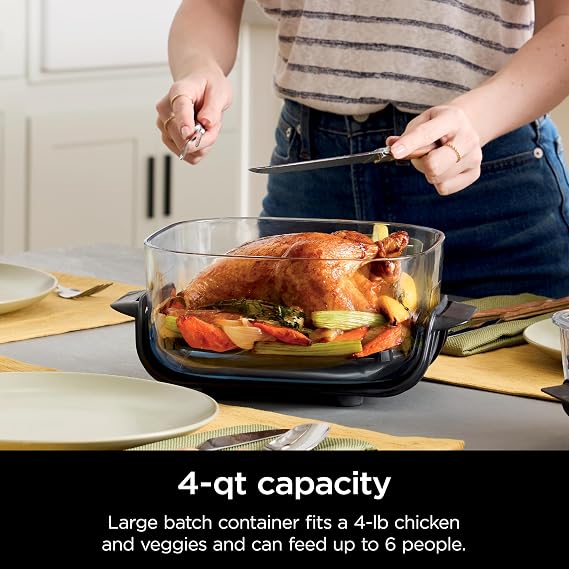 Ninja 4-QT CleanCrispTM Glassware Container with Storage lid, Compatible with Ninja Crispi FN101 & AS101 Series, Microwave, Freezer & Dishwasher Safe, PFAS & PTFE Free Glass, XSKSFN4QT