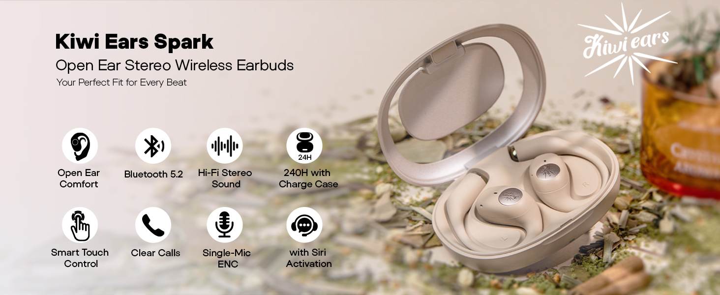 Linsoul Kiwi Ears Spark OWS Open Ear Wireless Earbuds, Bluetooth