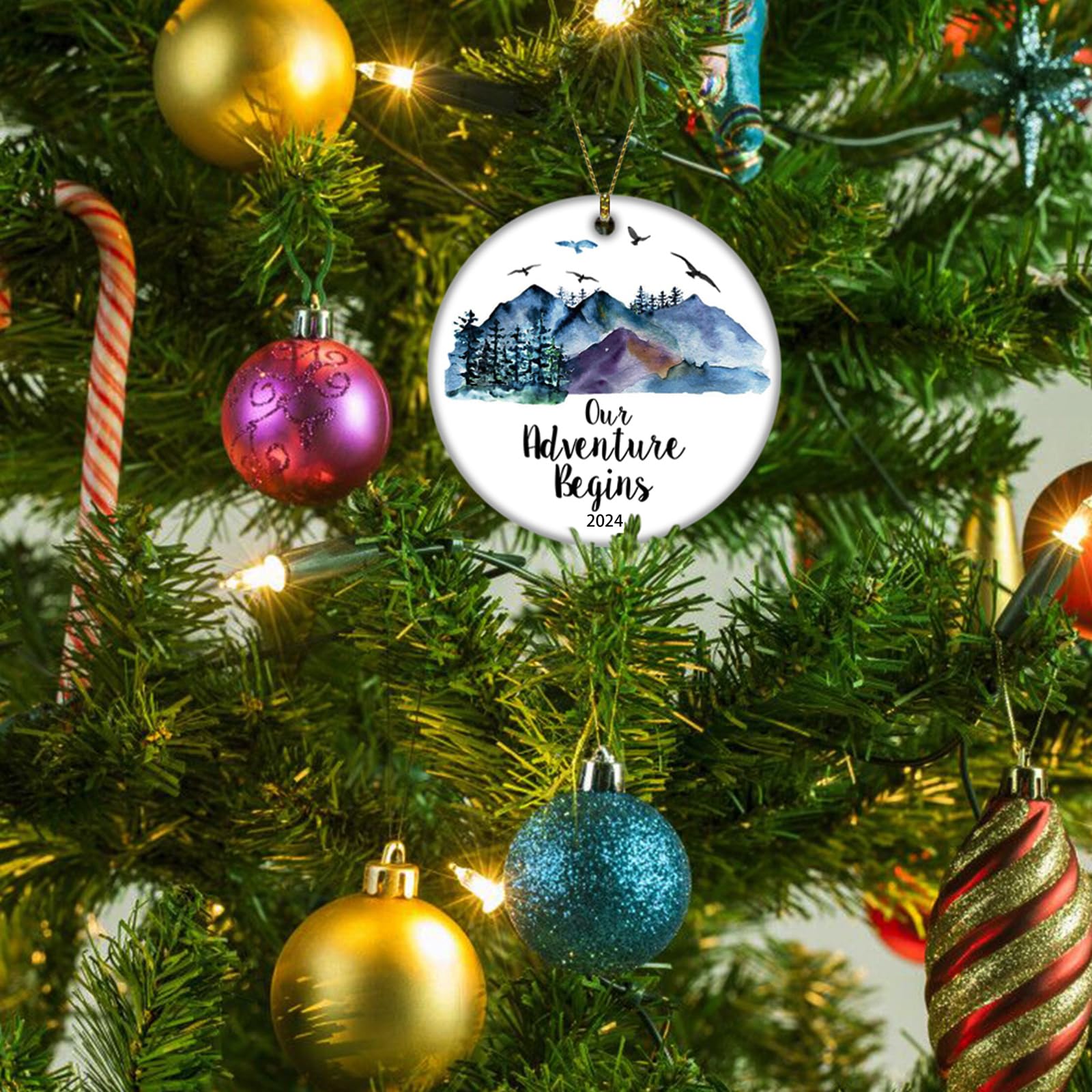 Our Adventure Begins Christmas Tree Ornament Gift for Newlywed Couple Christmas Married Ornament 2024 Wedding Gifts (Blue Adventure Begins)