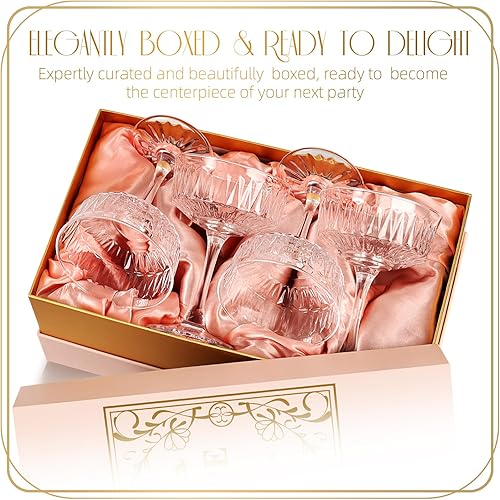 Miniatura 3 de Copas Coupe, juego de 4 copas de martini, copas de champán vintage, copa de Martini grande de 8 onzas, vidrio de cóctel de estilo retro para bebidas