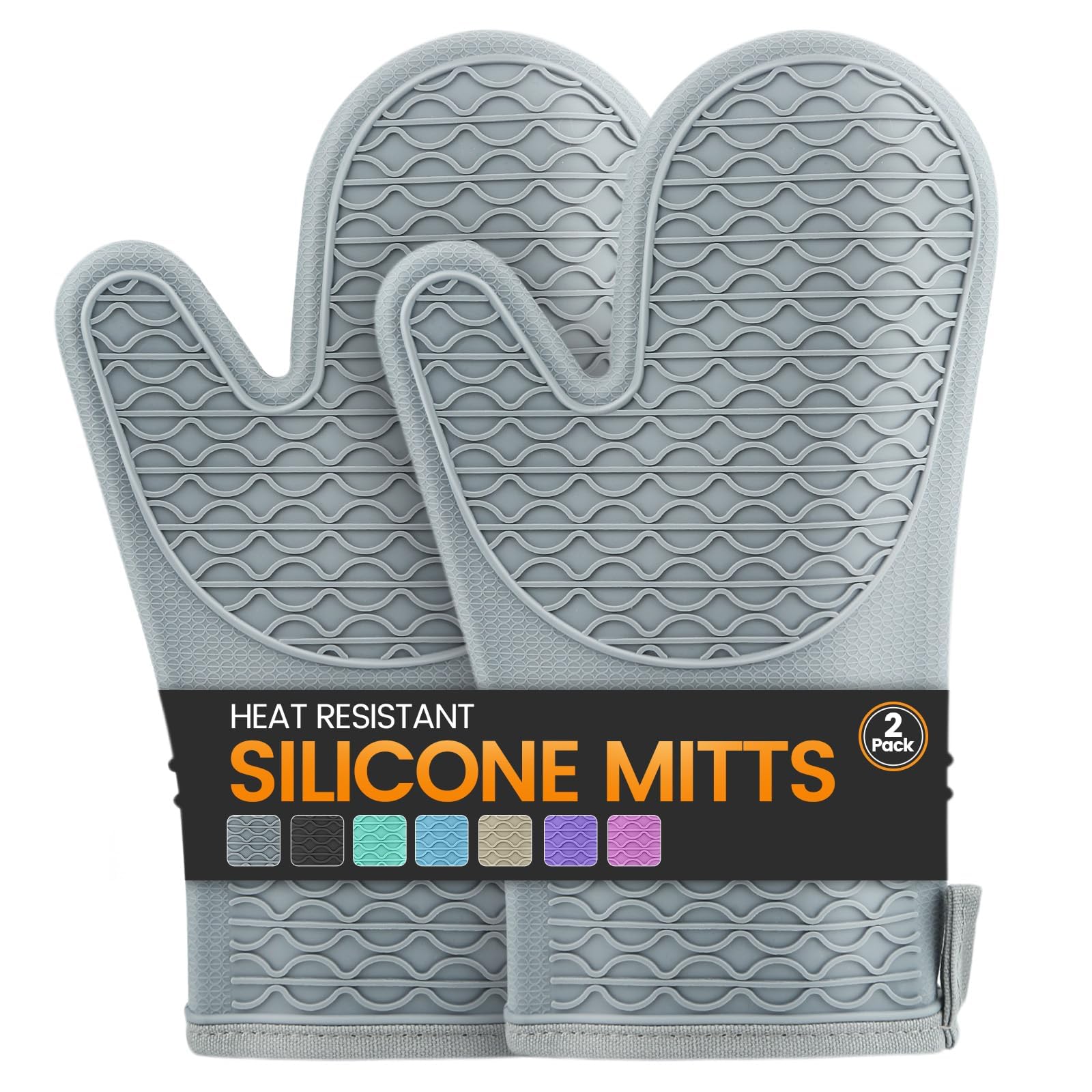 Oven Mitts, Anti-Slip Silicone Oven Gloves, Oven Mitts Heat Resistant Waterproof, Oven Gloves for Kitchen Cooking, Dessert Making, BBQ, Microwave (grey)