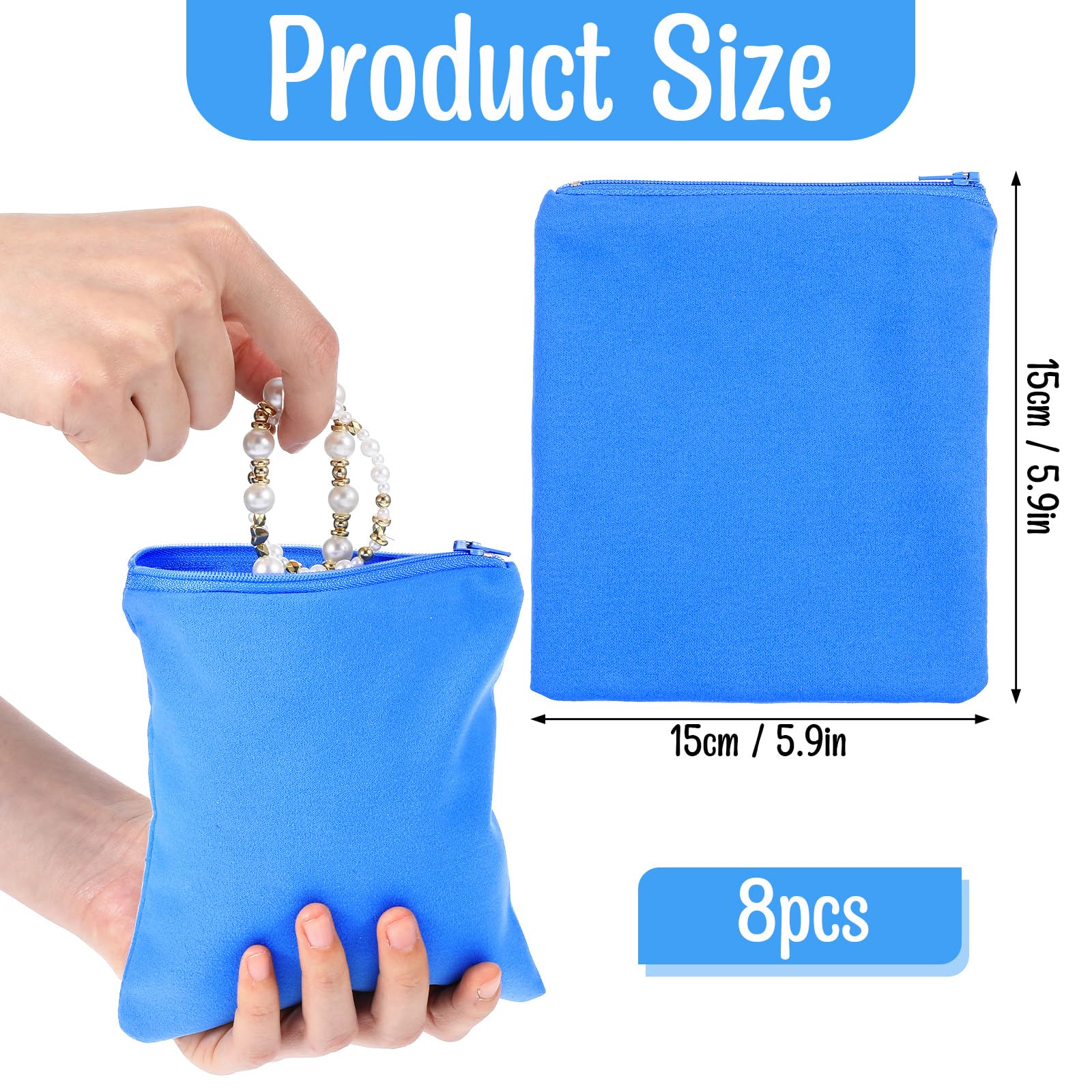 8 Pcs Zippered Silver Storage Bags 5.9 x 5.9 Inch Anti Tarnish Jewelry Zippered Pouches Jewelry Storage Protector Bags for Necklace Bracelet Earrings