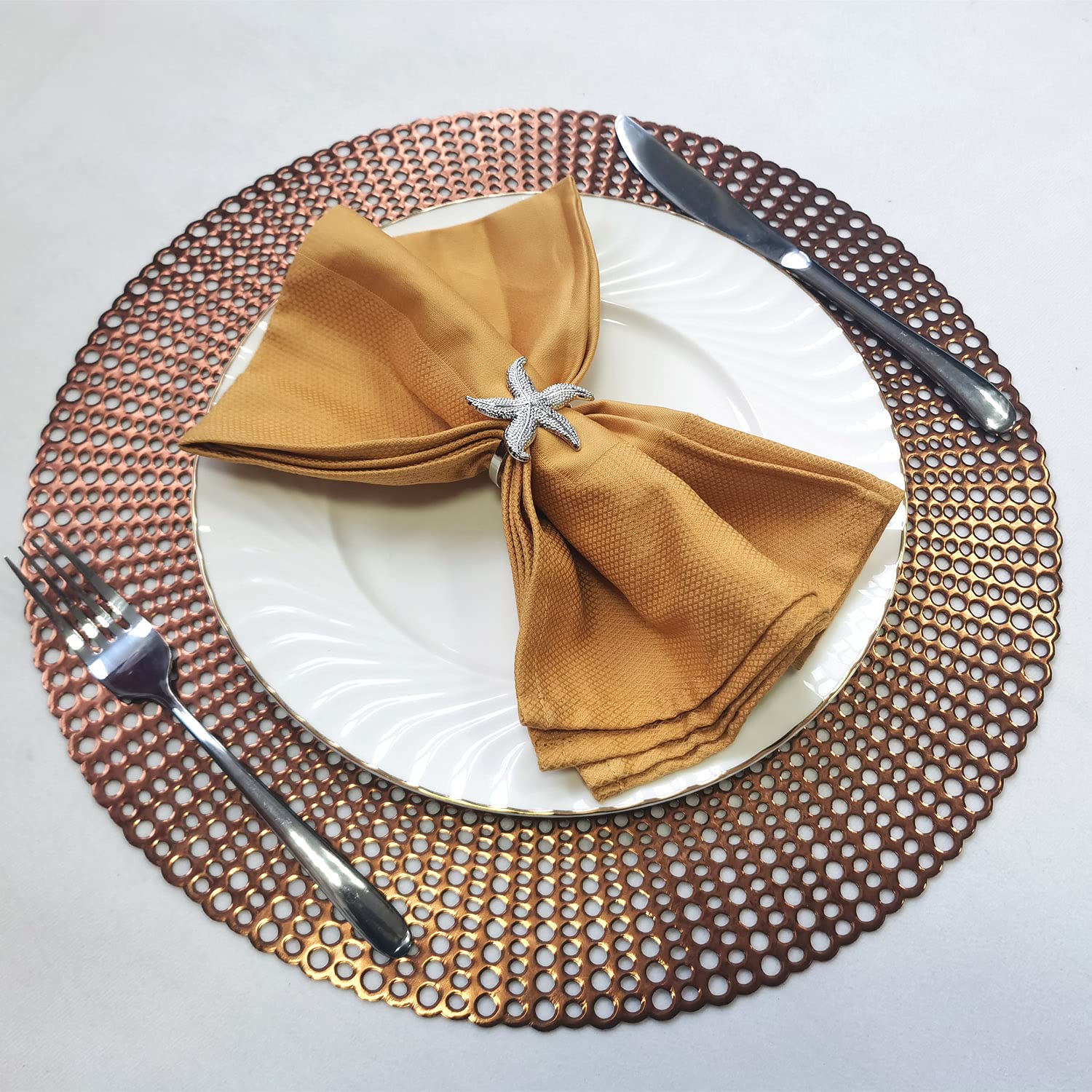Wintop - Set di 6 tovagliette rotonde in vinile metallizzato, con motivo a goccia di pioggia, per tavolo da pranzo, resistente, antiscivolo, colore: rame