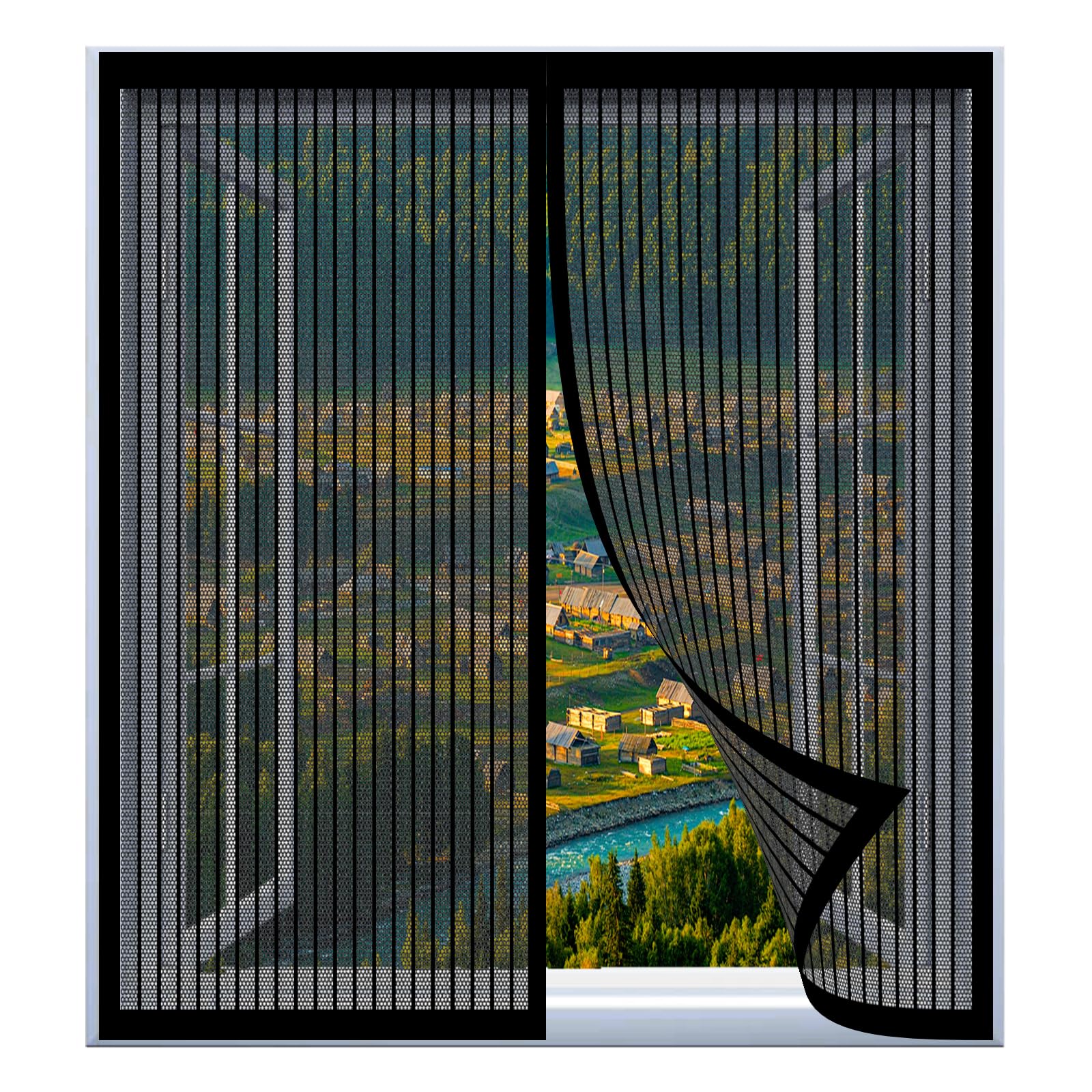 Yuanwan Black Fly Screens For Window Nets 79 X 127 Cm Easy Installation No Drilling Or Screwing Anti Mosquito Fly Curtain For Windows Nets To Keep Bugs Out,