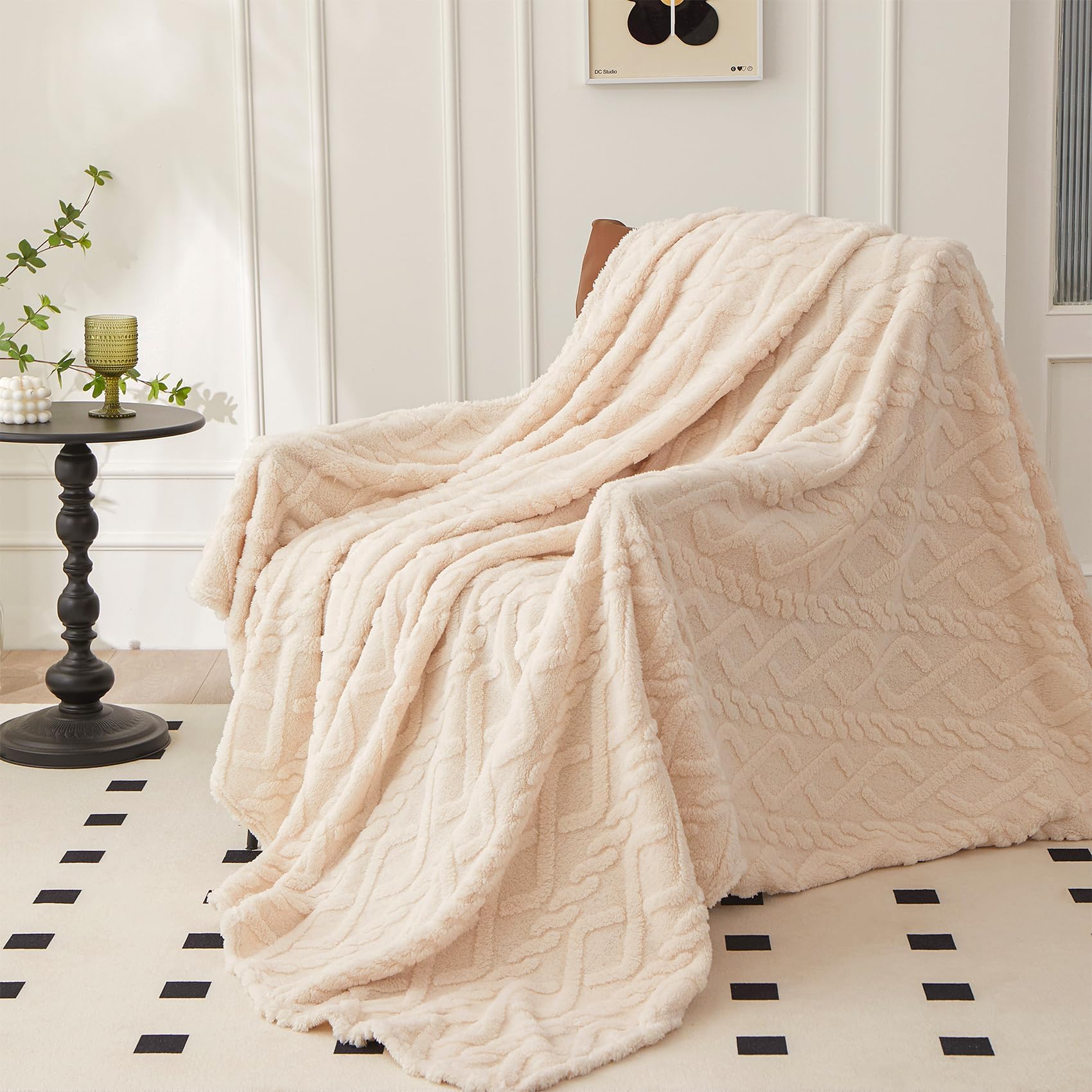 Couverture Polaire En Flanelle MIYMIYN - Ultra Douce Et Chaude - 180 X 200 Cm Beige - Pour Canapé Ou Lit