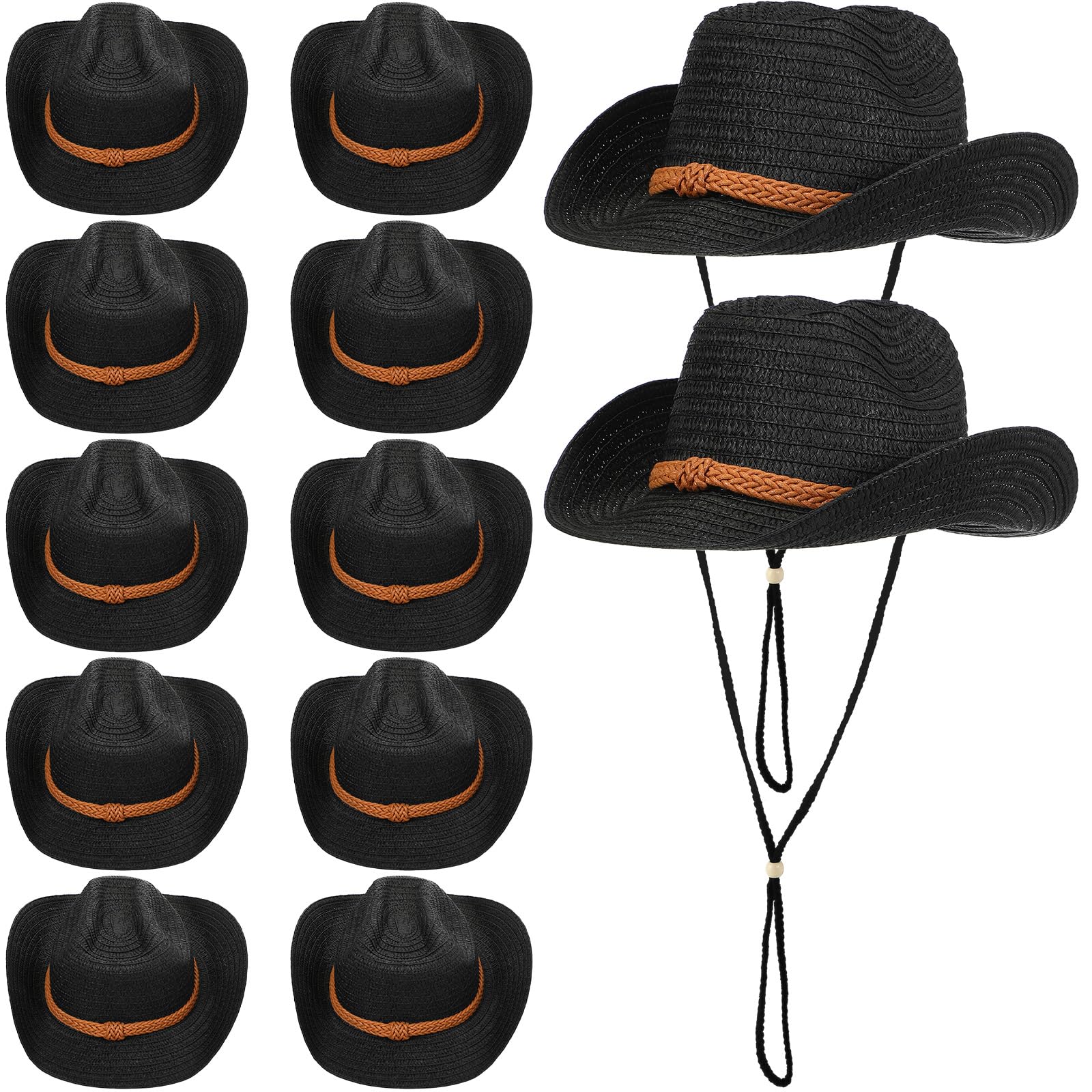 JaGely 12 Pcs Straw Cowboy Hats for Women Men