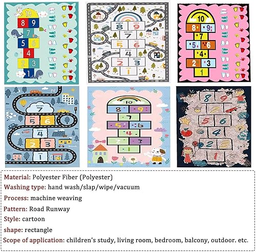 Miniatura 5 de Alfombra Hopscotch para niños, divertida alfombra de juego educativo, antideslizante para aprendizaje de números, alfombra de guardería para sala de