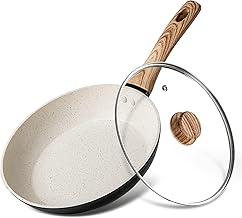 MICHELANGELO Small Frying Pan with Lid, Nonstick 8 inch Frying Pan with Bakelite Handle, Stone-Derived Nonstick 8 Inch Frying Pan White, White Stone Nonstick Frying Pan with Lid - 8 Inch