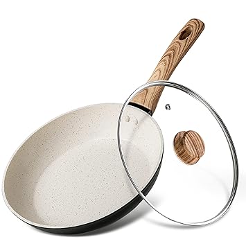 Michelangelo Small Frying Pan Non Stick, Nonstick Frying Pan with Bakelite Handle, 20cm Granite Frying Pan with Lid, Frying Pan Induction Base, Egg Frying Pan Non Stick