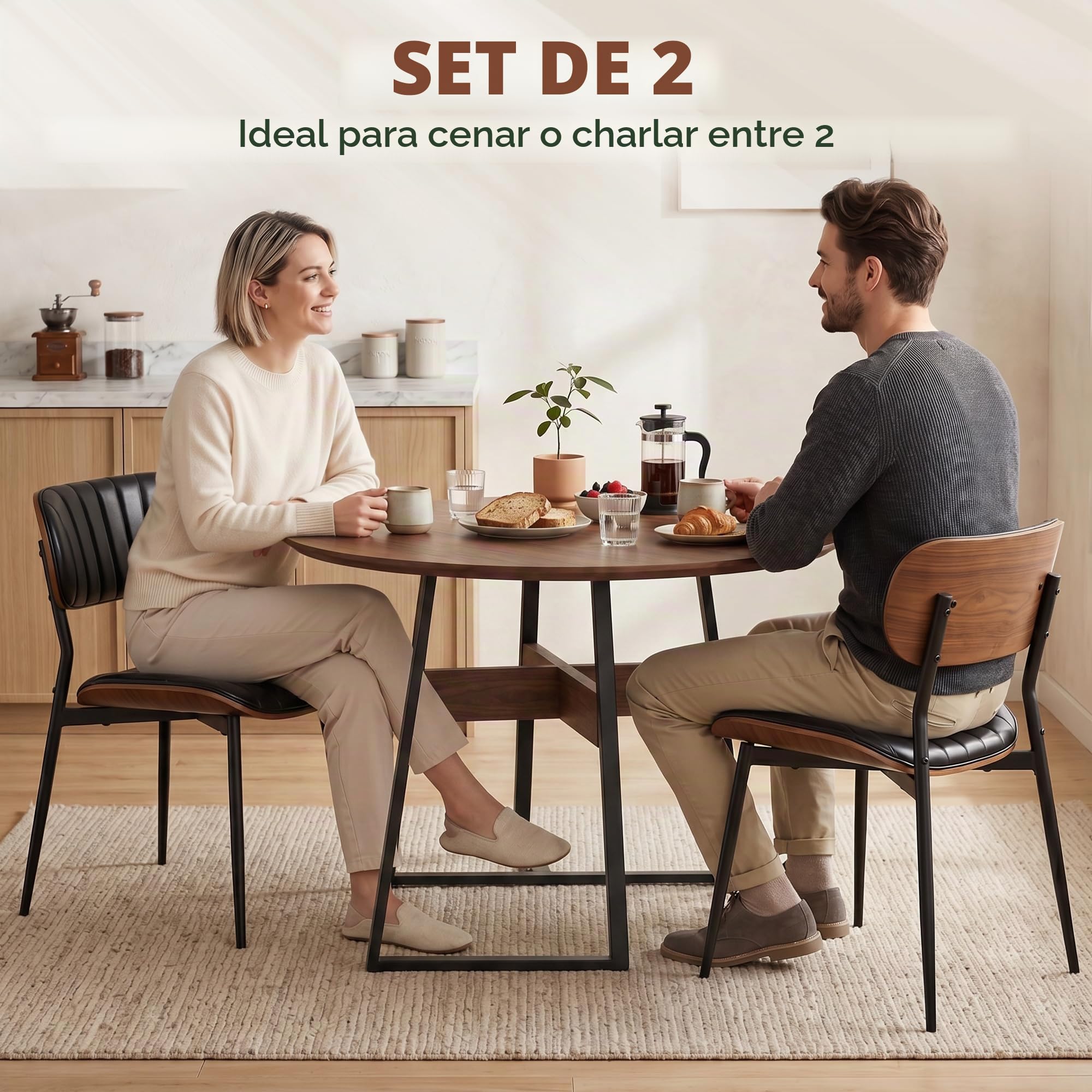 HOMCOM Pack de 2 Sillas de Comedor Asiento Acolchado Negro y Marrón