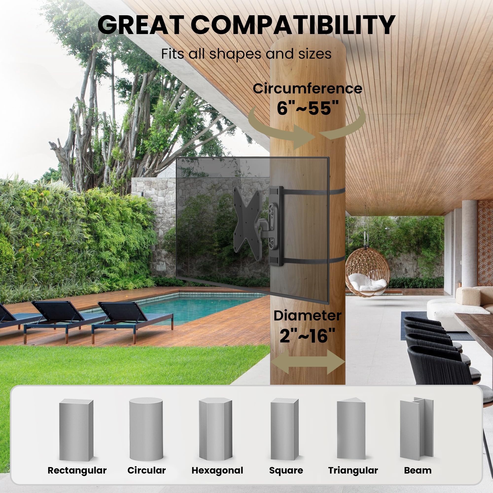 Photo 1 of ZeboZap 23"–50" TVs | Outdoor Swivel TV Mount Fits Pillars & Poles, No Drill Gazebo, Pergola & Post TV Mount, VESA 200x200, Holds 33 lbs