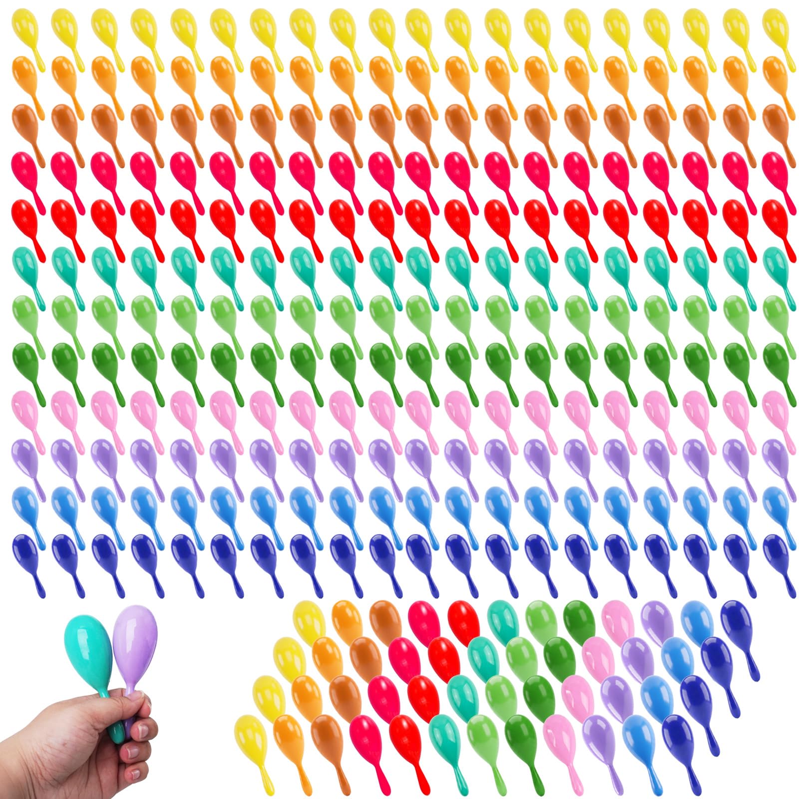 Lot de 300 mini maracas en plastique de 10,2 cm - Instruments de musique néon - Pour fête d'anniversaire, salle de classe, fête mexicaine, Cinco de Mayo