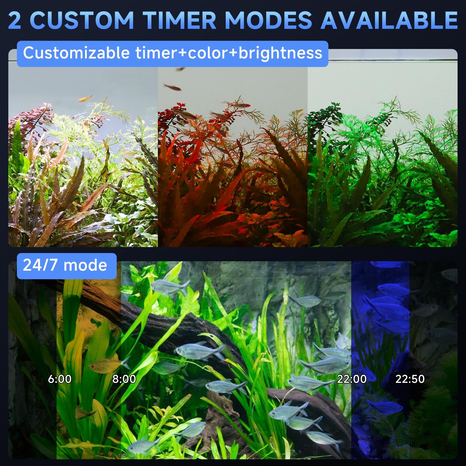 hygger Due Canali Clip On LED Illuminazione per Acquario 24W Lampada Aquarium 24/7 Lighting DIY Mode 7 Colors Regolabile Luminosità 75-115L