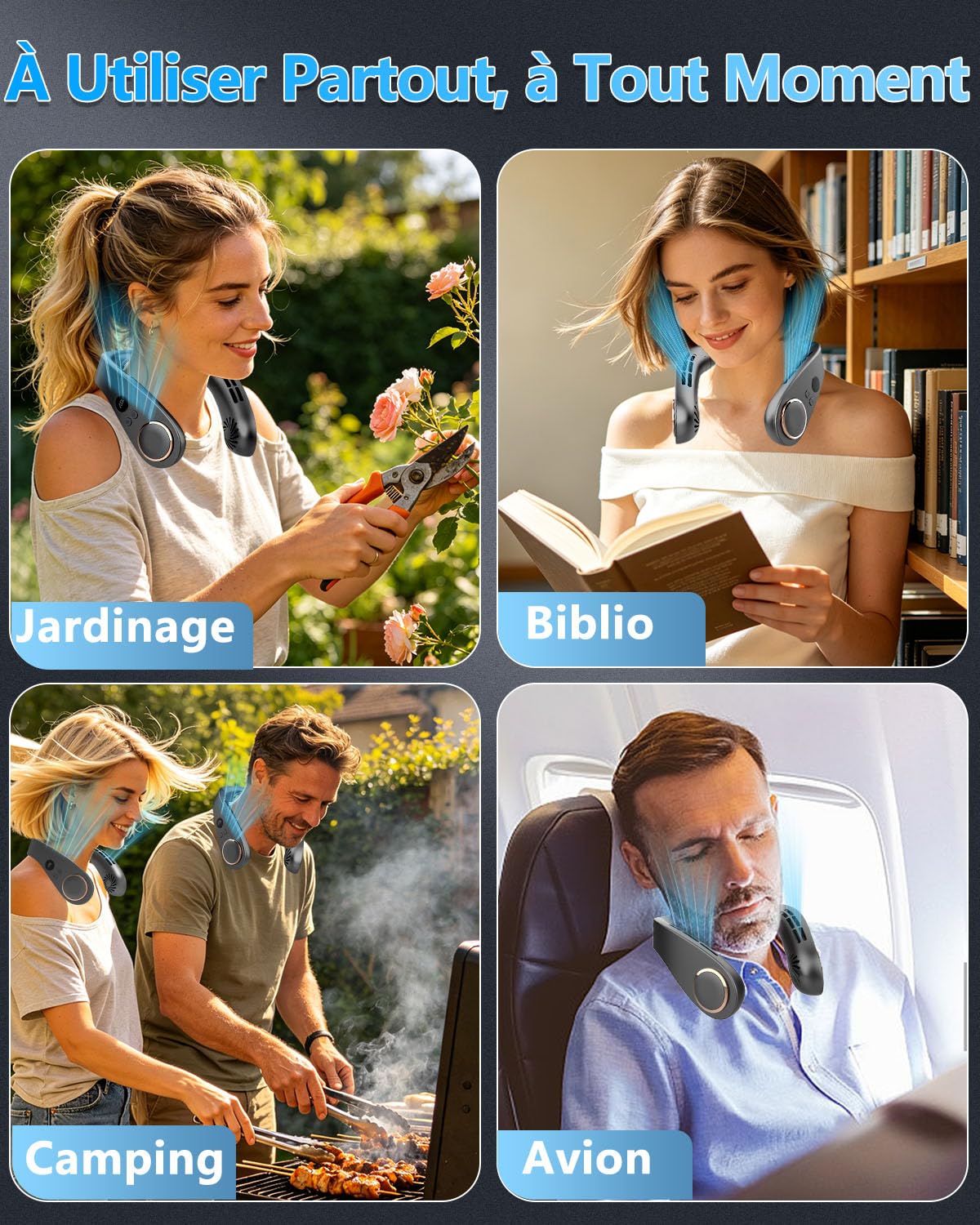 Kouric Ventilateur de Cou Climatiseur Mobile, Ultra-Silencieux, Affichage LED, 3 Niveaux de Refroidissement(15℃/20℃/25℃), Batterie 5500mAh Autonomie Max 15 Heures, pour Enfant & Adulte Bureau Voyage