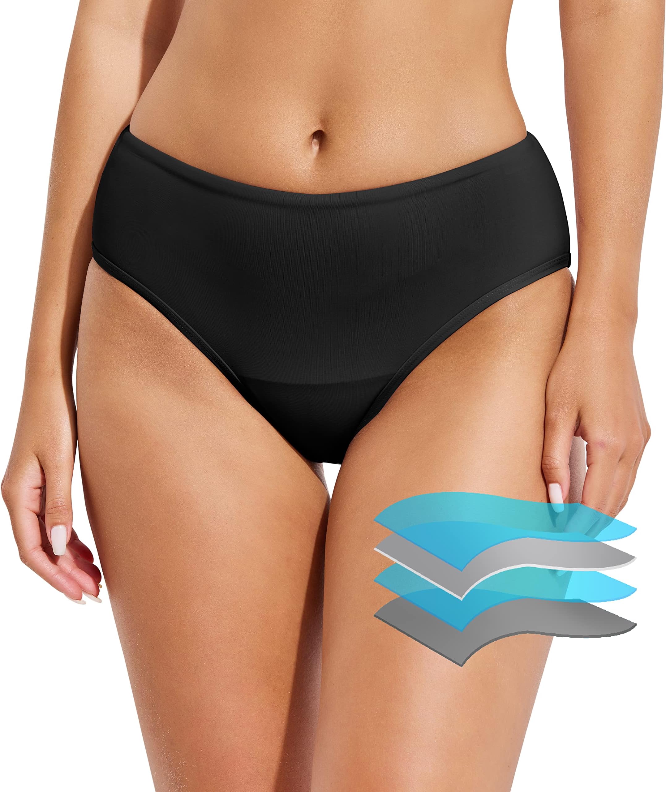 BeautikiniPeriod Swimwear Leakproof Menstrual Swimsuit Mid Waist Bathing Suit Bikini Bottoms for Teen Girls Women