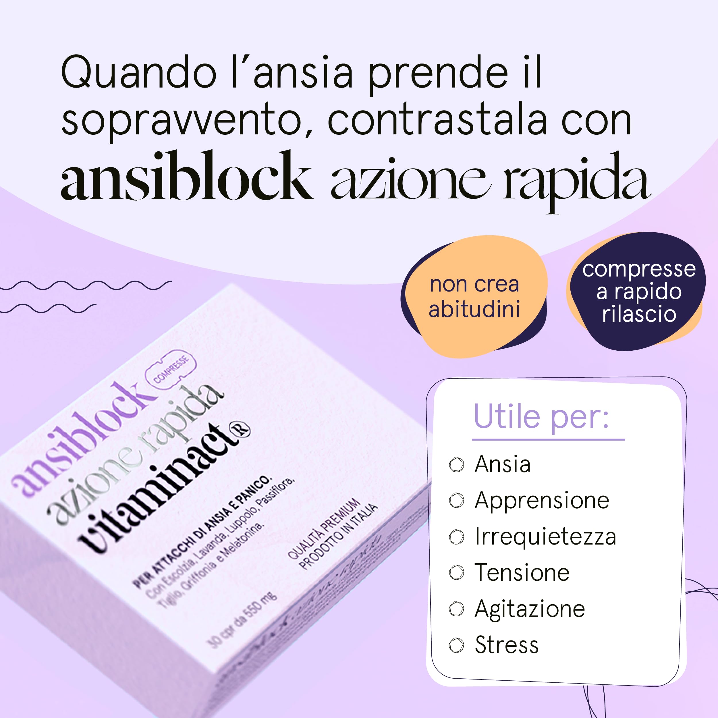 Integratore Ansia 100% Naturale | Ansiblock Azione Rapida | Potenziato con Passiflora Griffonia Melatonina Escolzia per Benessere Mentale | Super Rilassante | Blocca l’Ansia e Stress in Totale Relax