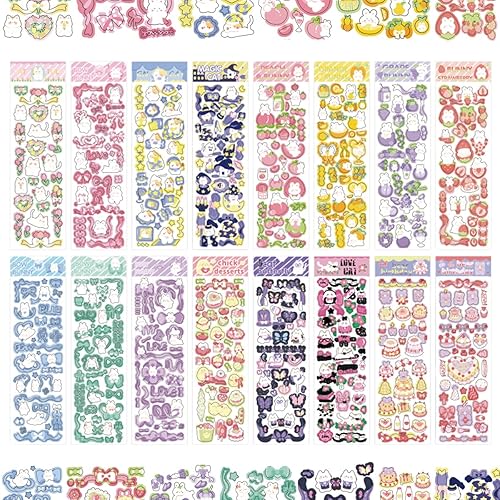 SIBLYMONA 16 Sheets Colorful Cute Stickers Korean Style Deco Animal Rabbit Beer Photocard Confetti Decorative Scrapbooking Stickers (Rabbit-16P) - Rabbit-16P