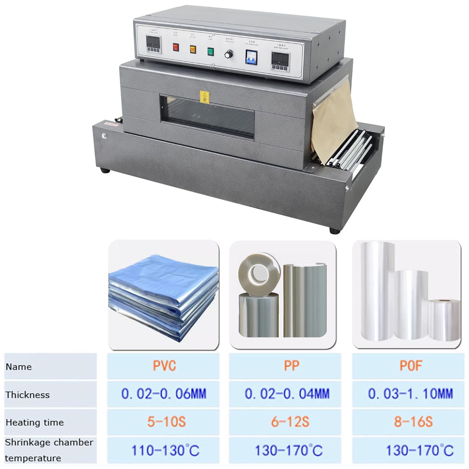 Heat Shrink Tunnel Machine Shrink Wrap Machine for Packaging Heat Tunnel Wrap Package Equipment Electric Chain Type 15.75"X7.87" Max Shrinking Size 220V