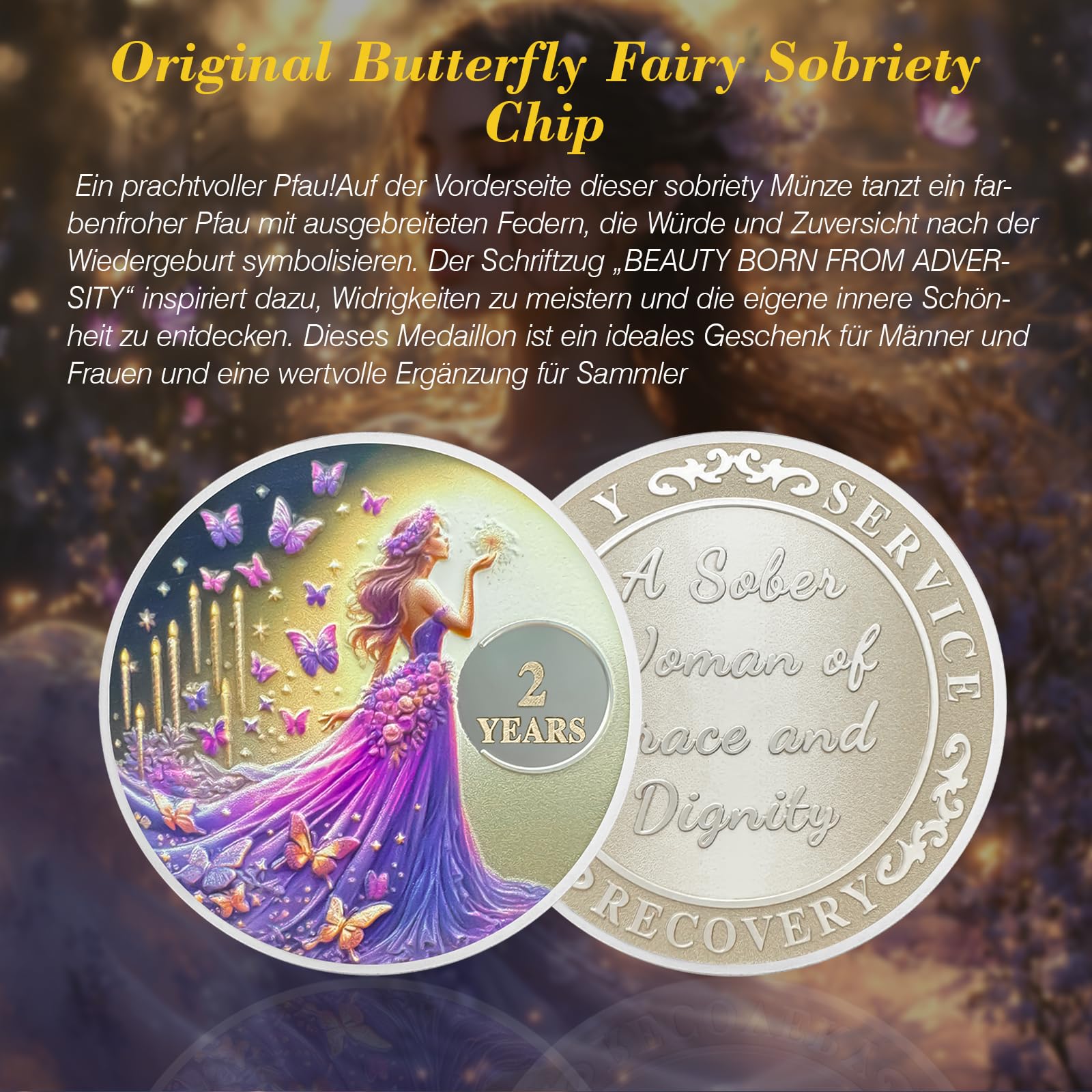 Original Butterfly Fairy 2 Year Chip Sobriedad Mujeres Dos Años Sobriedad Moneda AA Chip Y Medallón AA NA WAA Moneda Restauración Chip Sobriedad Signo Sobriedad