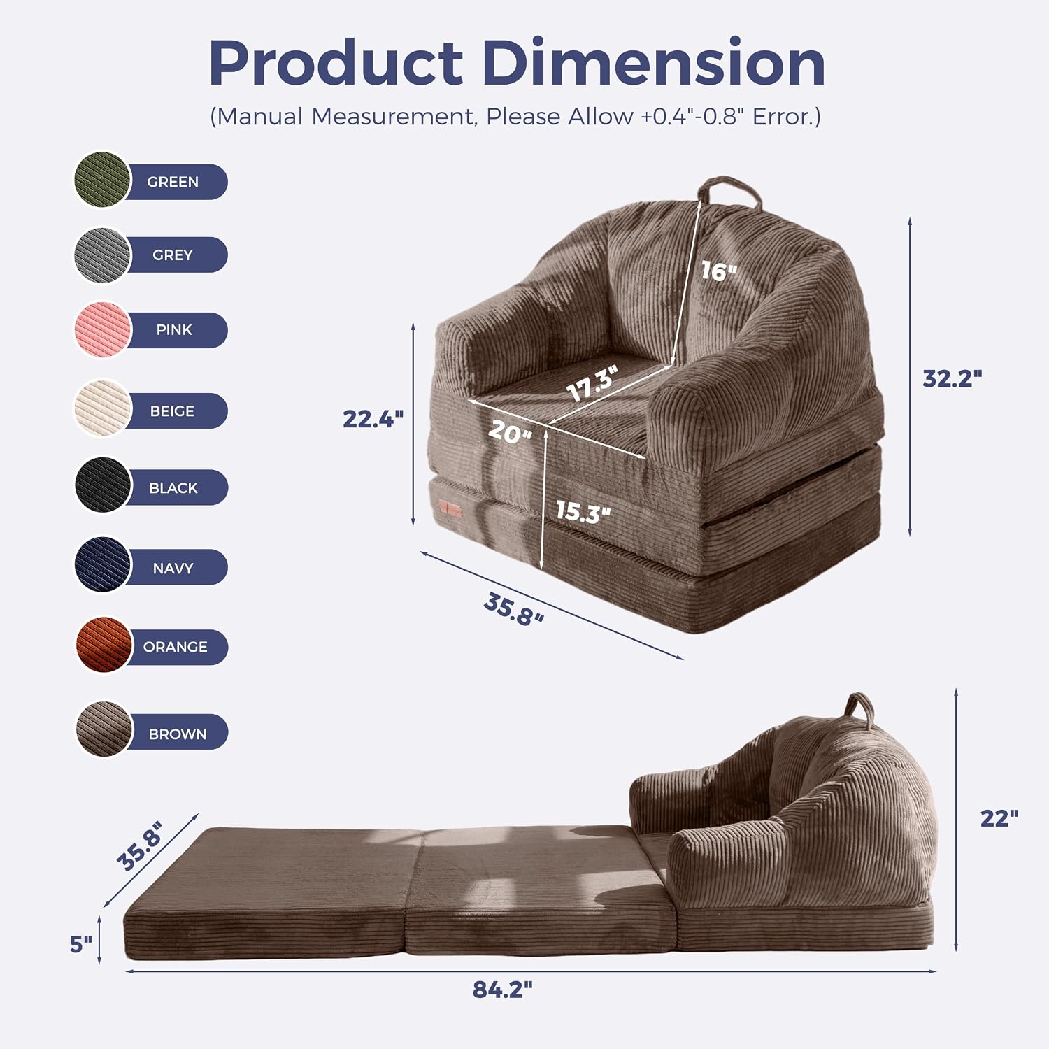 MAXYOYO Folding Sofa Bed with Backrest, Boneless Fold Out Couch with Handle image 2