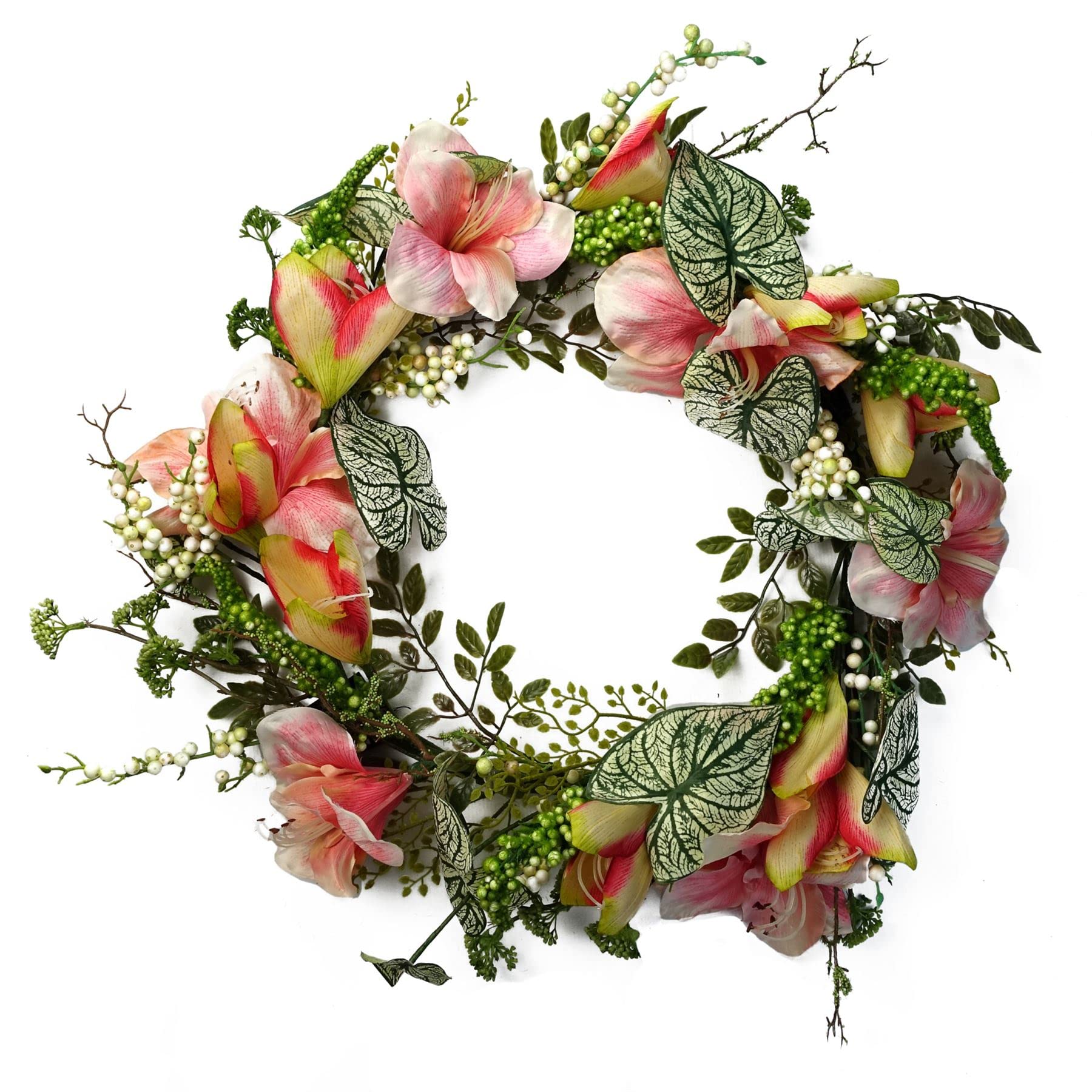 Leaf 60Cm Pink Lily Wreath Design Artificial Blossom Wreath,