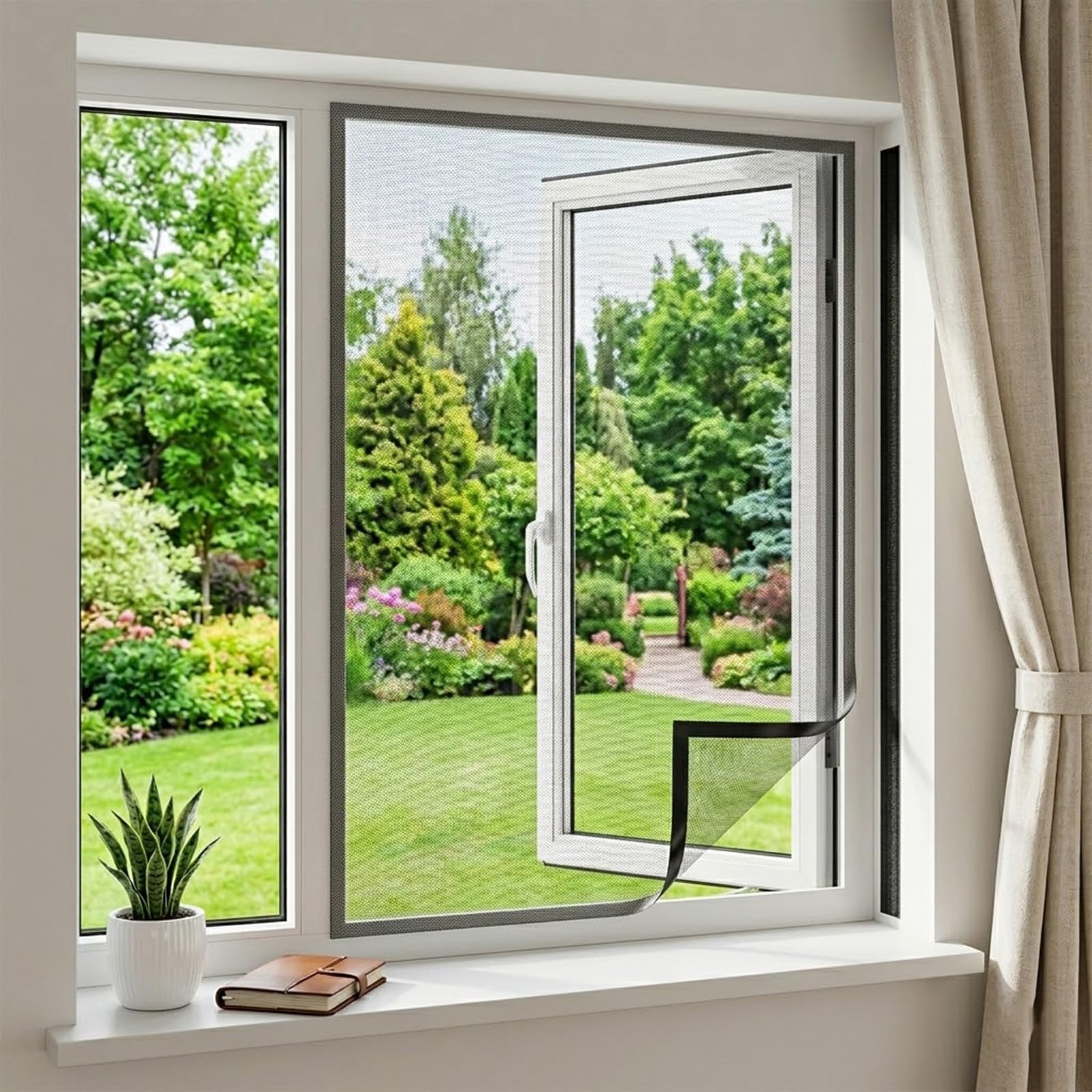 Fliegengitter Fenster, Selbstklebend Insektenschutz Glasfaser Netz Mit Klebeband, Ohne Bohren, Feinmaschig Moskitonetz Mückenschutz, Einfache Montage(Weiß,59x118in/150x300cm)