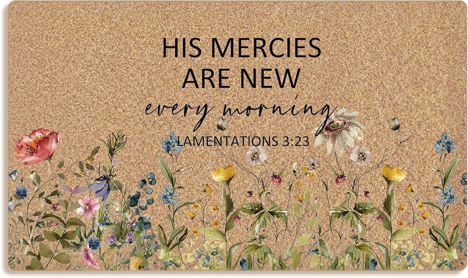 Mingnei Christian Floral Coco Coir Doormat Door Mat for Home House Entrance, His Mercies are New Every Morning Bible Verse Wildflower Floor Mats for Outdoor Outside Entryway 30x17 Welcome Mat