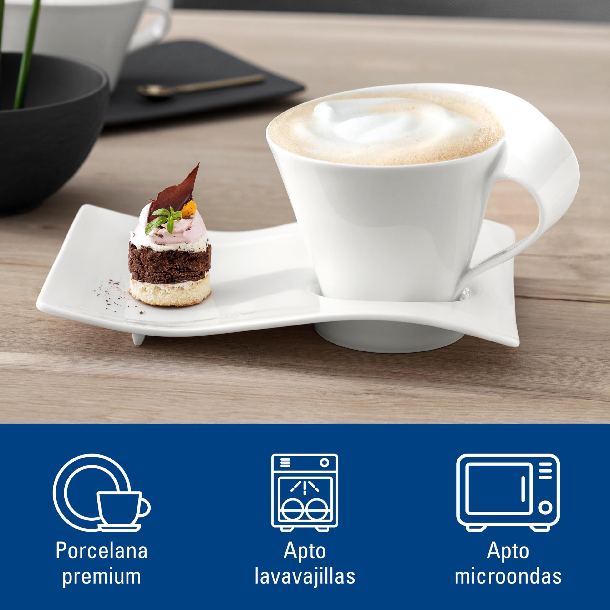 Villeroy & Boch - NewWave Caffé Juego de Capuchino 8 Piezas Blanco, Apto para Lavavajillas, Apto para Microondas, Set de Tazas y Tazones, Juego de Vajilla, Vajilla Blanca, Porcelana Premium