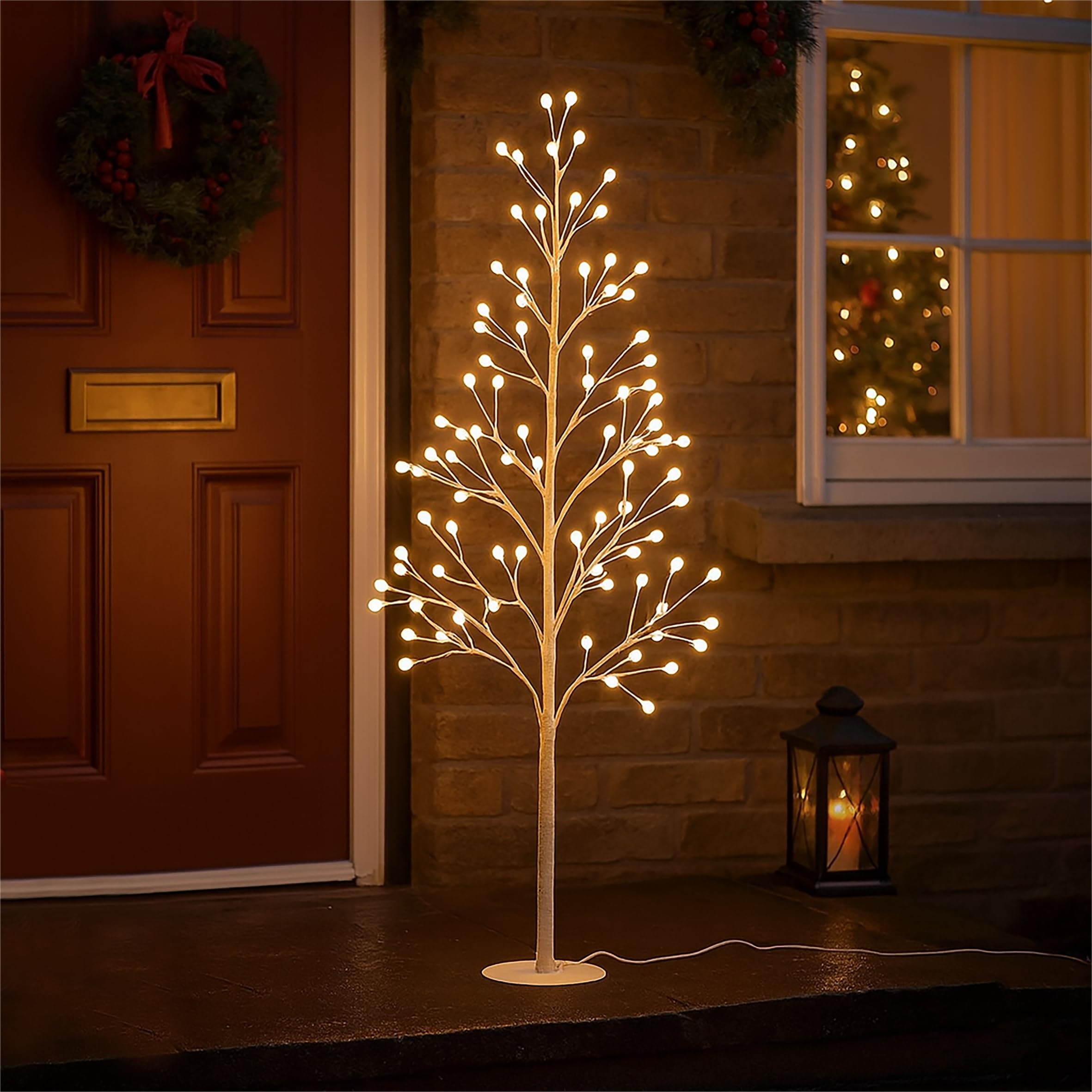 Xmas Haus White Pre-Lit Selectable 120Cm Led Tree, Indoor/Outdoor, 8 Multi- Modes, Flexible Branches, Weather-Resistant