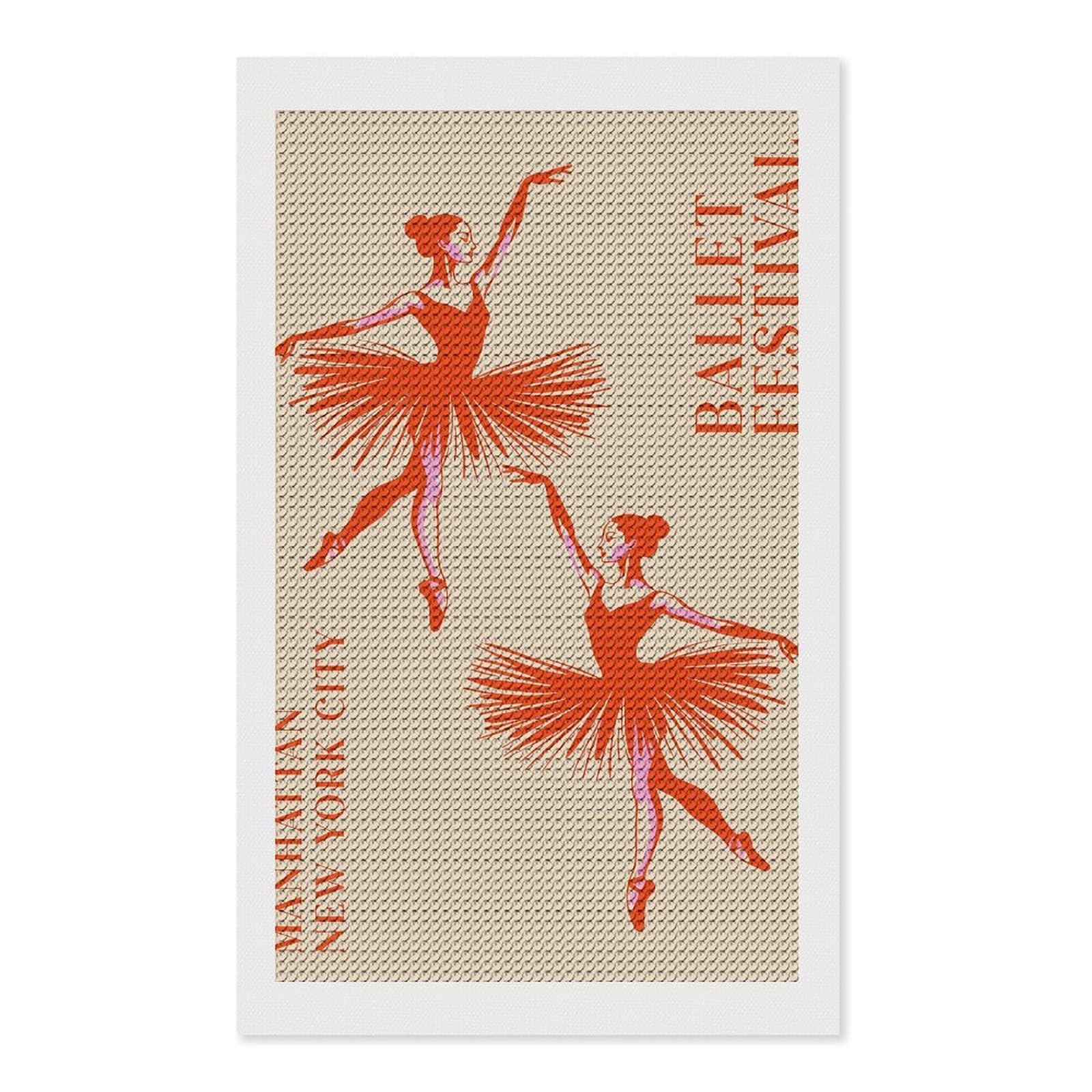 Junmoney Ballet Festival in Manhattan, New York Diamond Art Kit 12"x20", Creative Leisure Activity, Complete Accessories, Vintage Style Decor, for Women