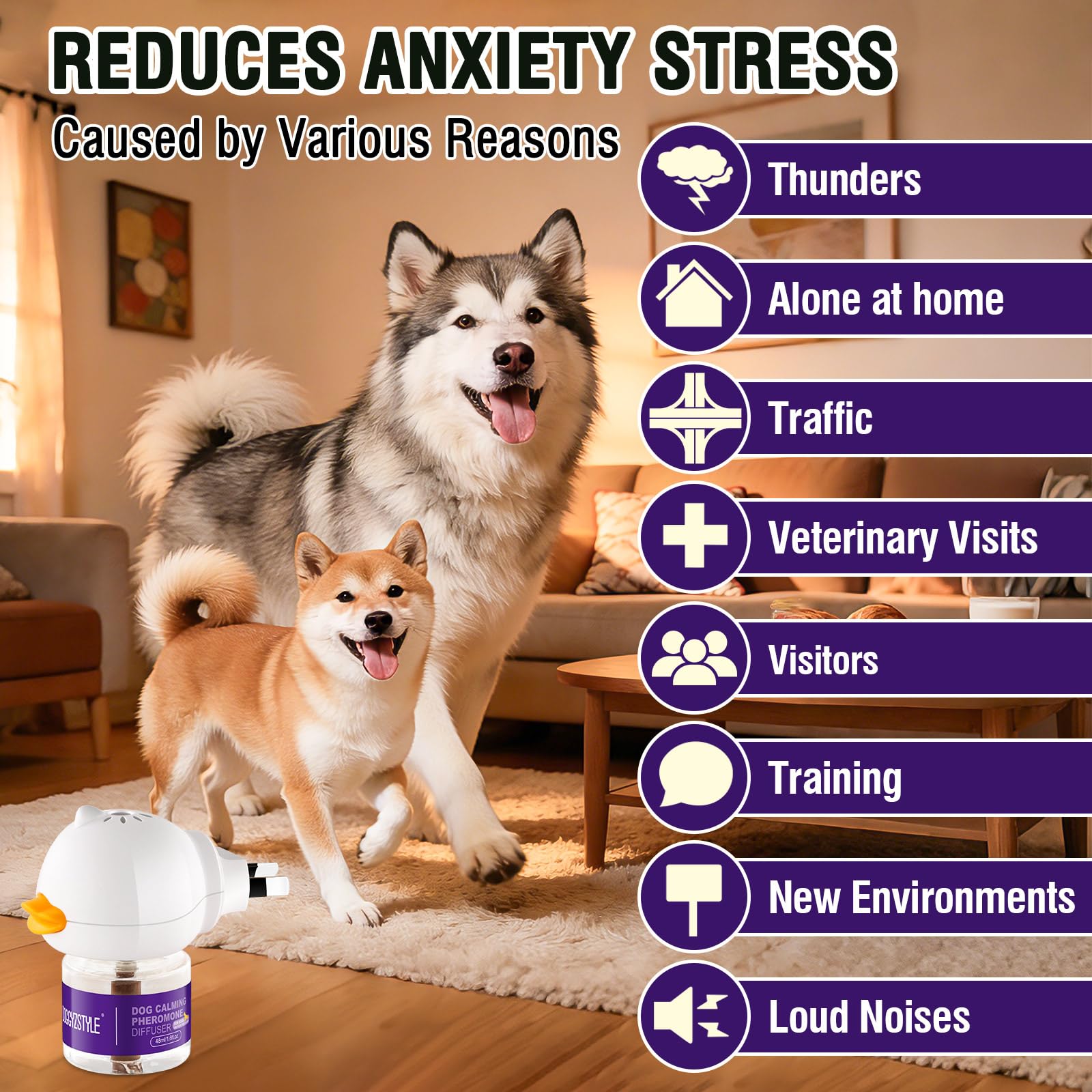 Difusor De Feromonas Calmantes para Perros,Alivio Natural De Ansiedad para Perros,Reduce Eficazmente El Estrés Y El Ladrido,Adecuado para Todas Las Razas,2 Recambios