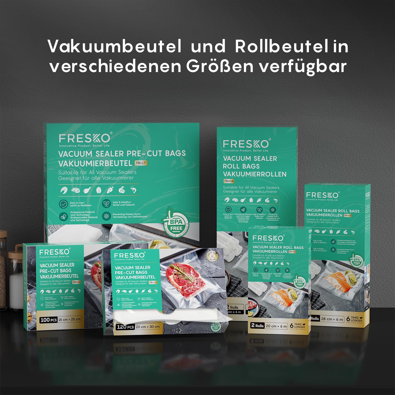 FRESKO Vakuumiergerät Automatik 18L/min Turbo-Saugkraft 1-Knopf-Bedienung inkl. 2 Beutelrollen