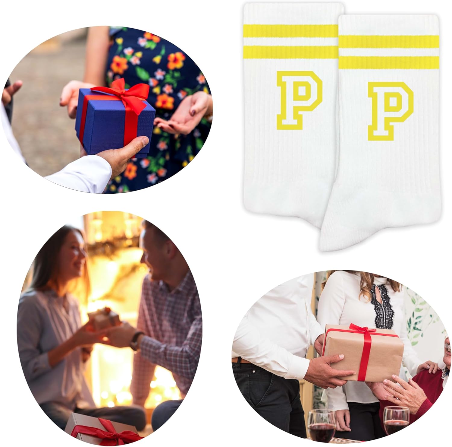 Striped Initial Socks with the Letter in Yellow, Socks for Adult, Teens, Men&Women, Gifts for Friends, Family, etc. - Image 5