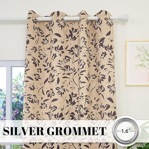 Miniatura 4 de Cortinas opacas bohemias para dormitorio, cortinas florales marrones de 84 pulgadas de largo, 2 paneles de cortinas opacas térmicas con ojales para